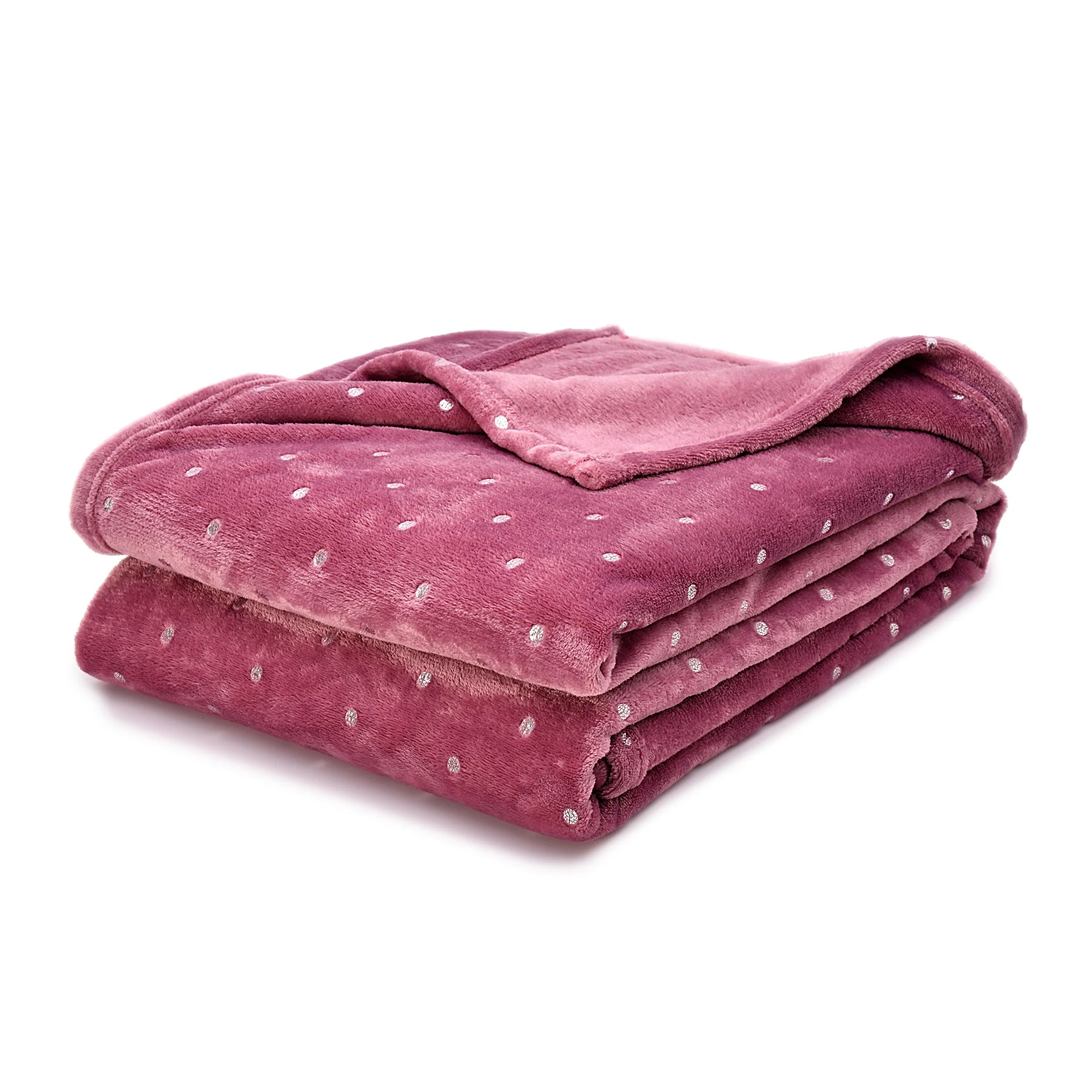 Superior Metallic Polka Dot Print Fleece Throw Blanket Mauve / Throw