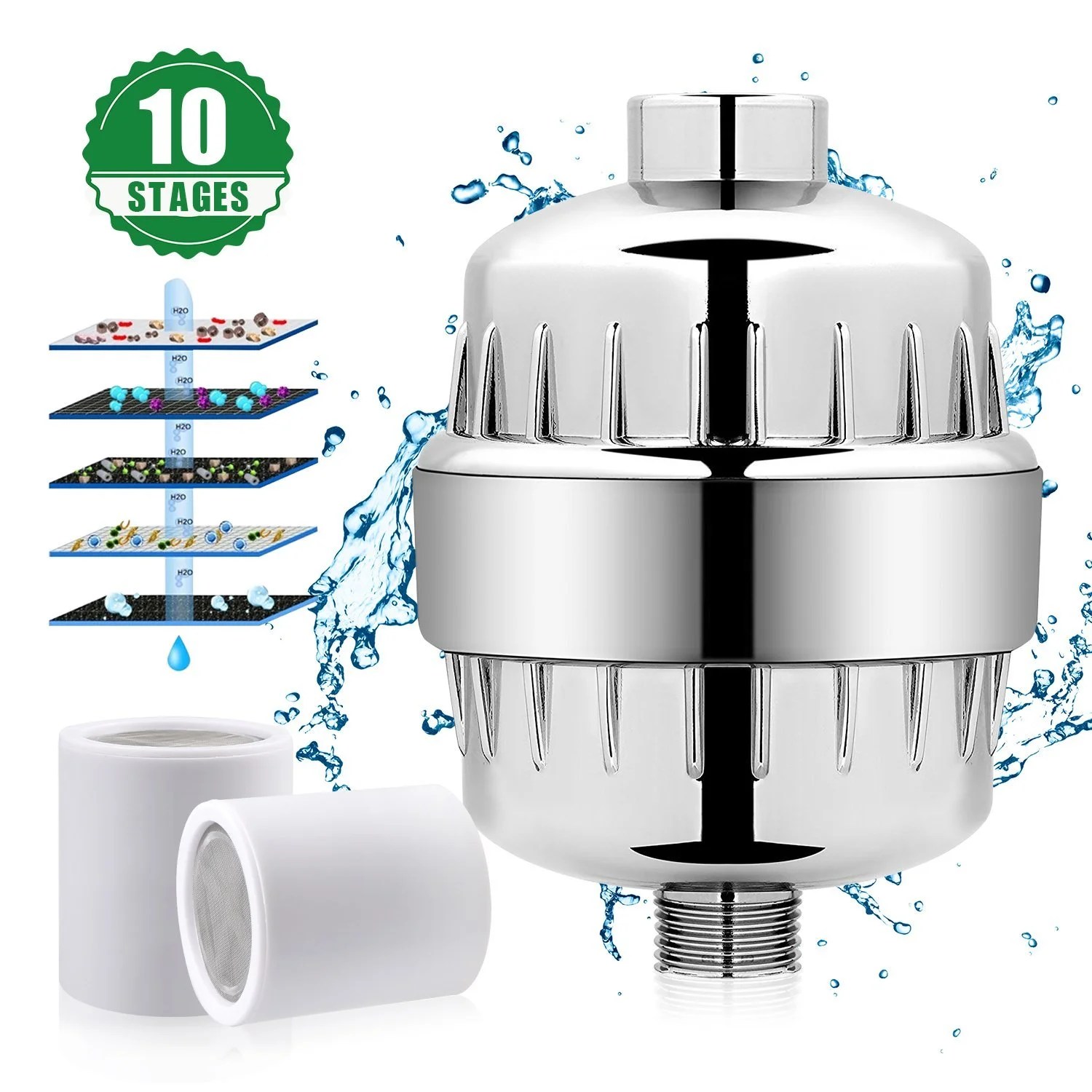 10 Stages Professional Shower Head Water Filter, 2 Cartridges Included