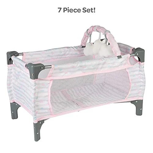 Adora Baby Doll Crib Pink Deluxe Pack N Play 7Piece Set Fits Dolls up Adora Baby Doll Crib Pink Deluxe Pack N Play 7Piece Set Fits Dolls up