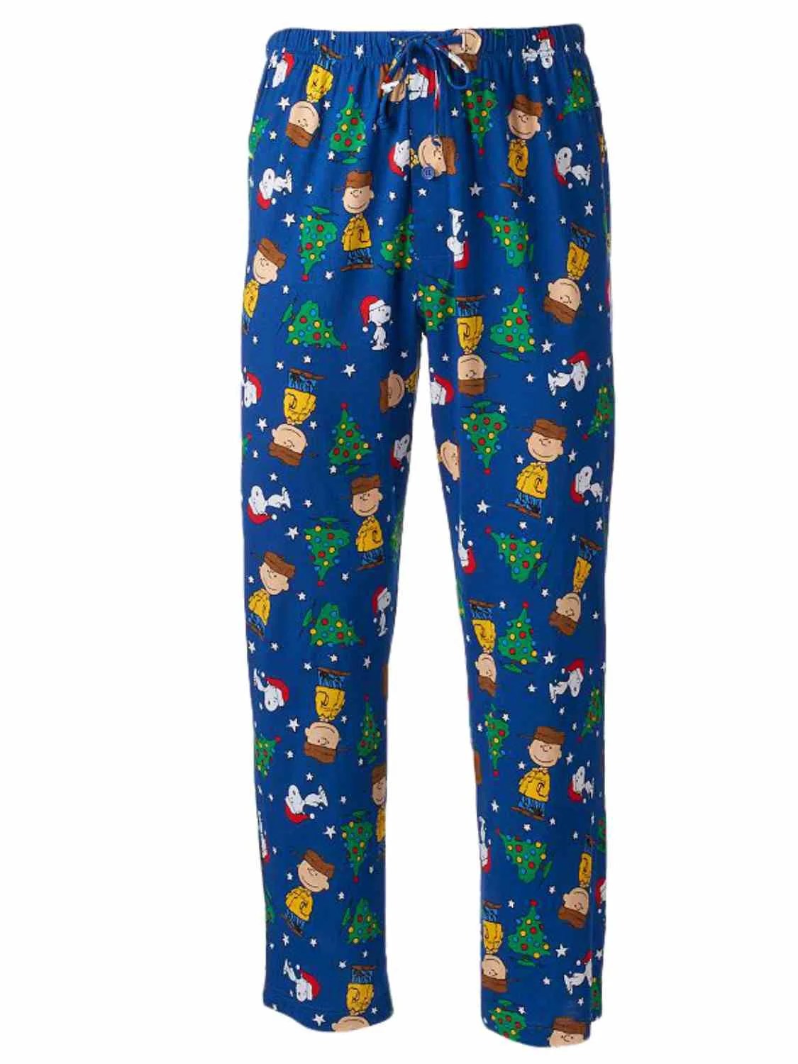 Peanuts Mens Blue Sleep Pants Charlie Brown & Snoopy Christmas Pajama