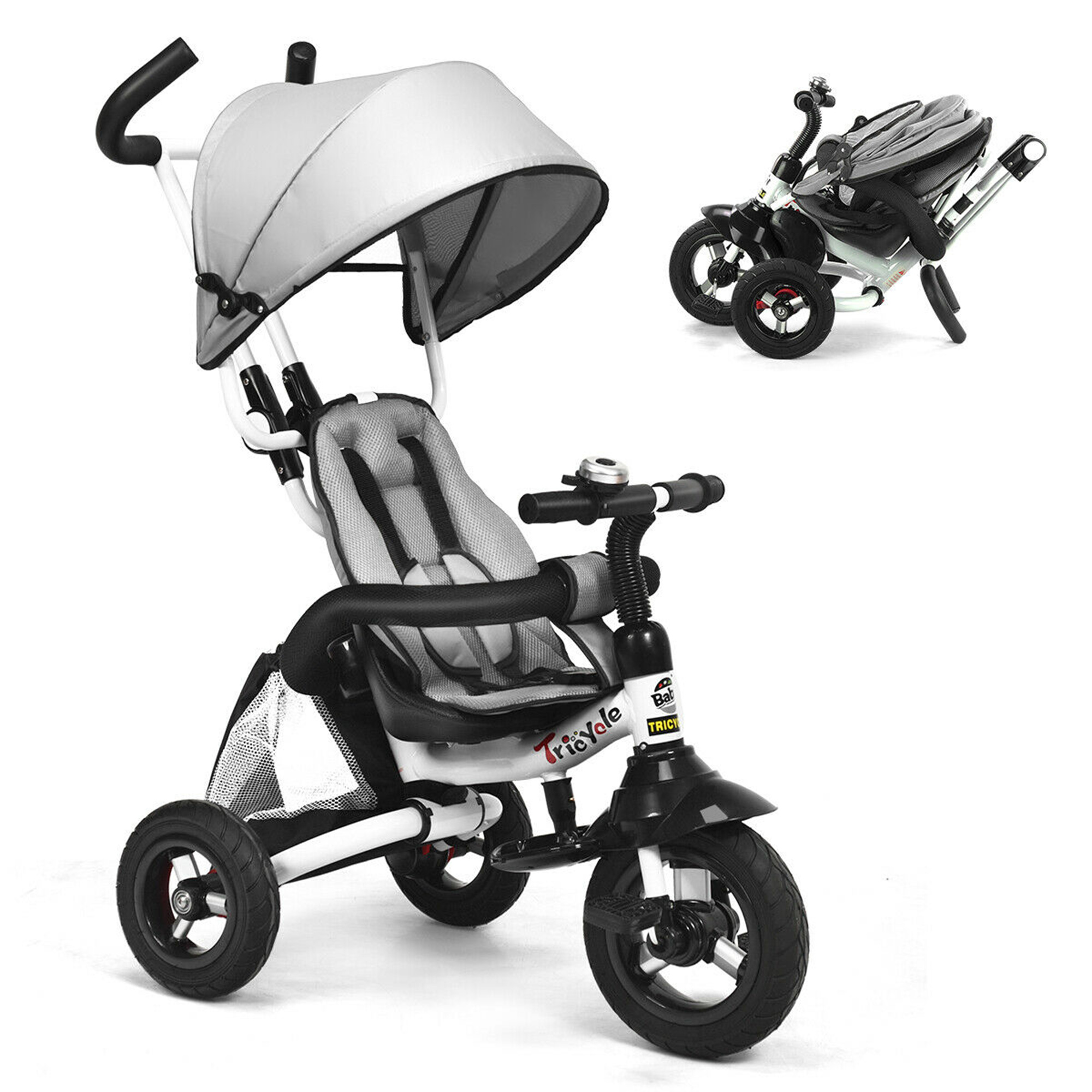 Gymax 6In1 Kids Baby Pushing Tricycle Detachable Bike w/ Canopy Bag