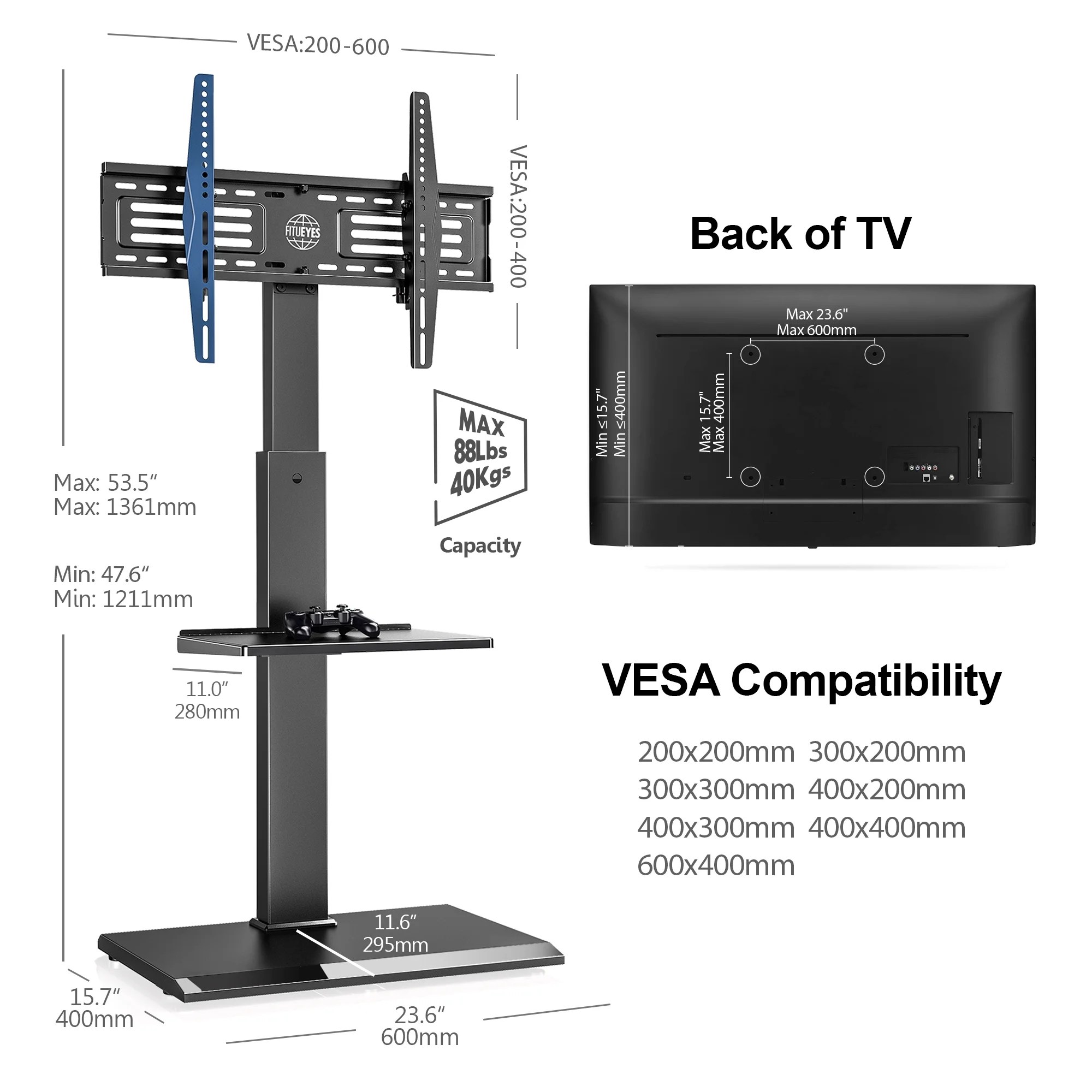 Buy FITUEYES Floor Corner TV Stand Mount with Swivel Bracket for TVs up