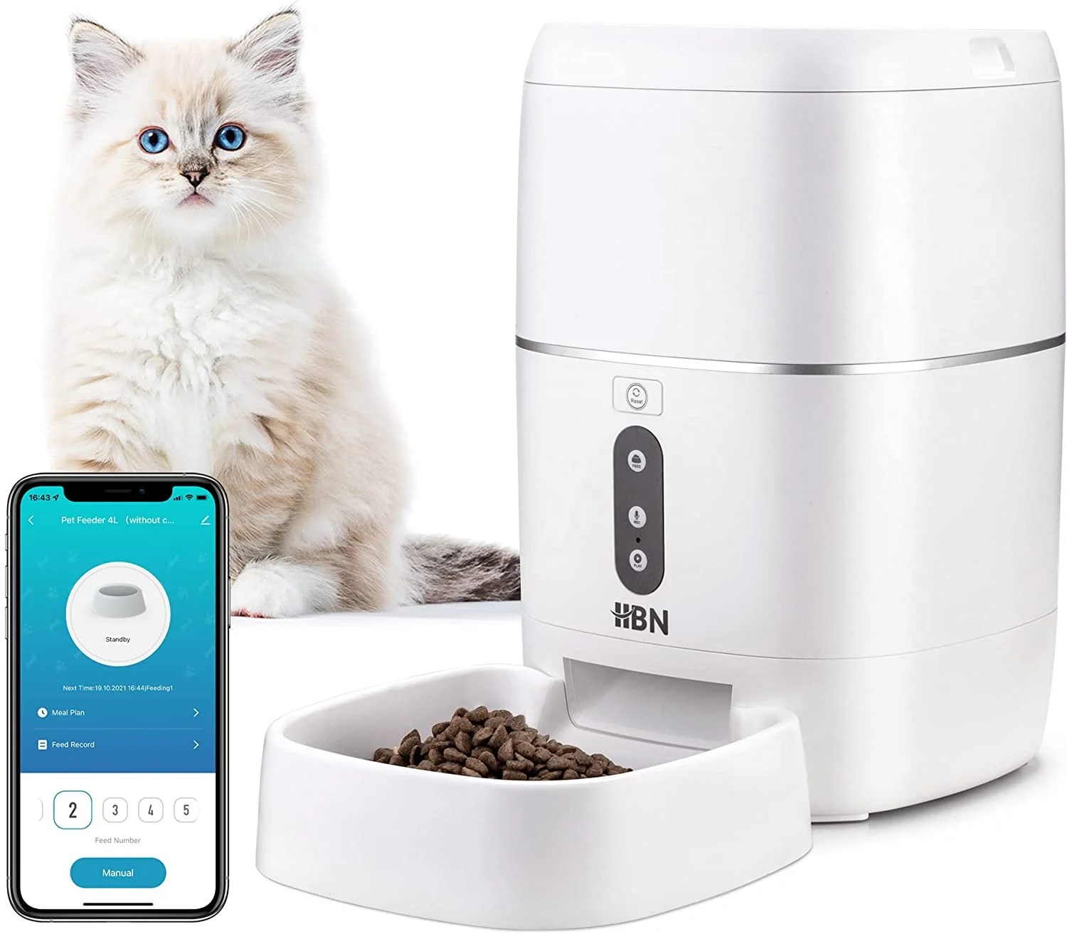 HBN Automatic Cat Feeder, 6L Smart Cats Dogs Feeder, Auto Pet Food Dispenser with Portion
