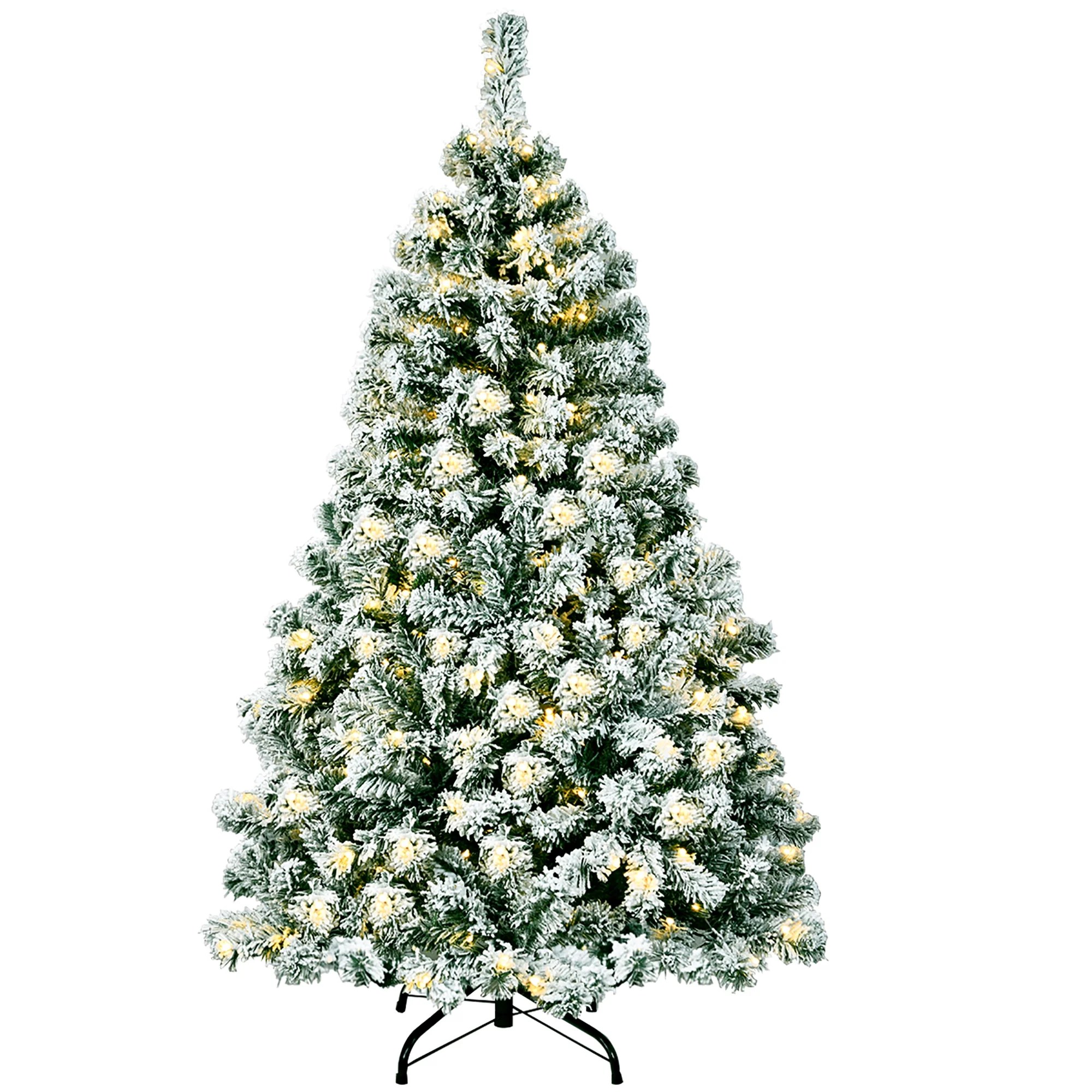 Artificial Christmas Trees Canada Costway 4.5Ft PreLit Premium Snow Flocked Hinged Artificial Christmas