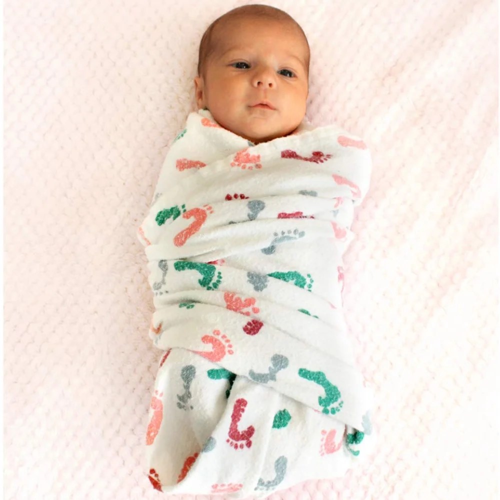 Baby Swaddle Blanket for Newborns, Original Baby Footprint Design, 3 Pack