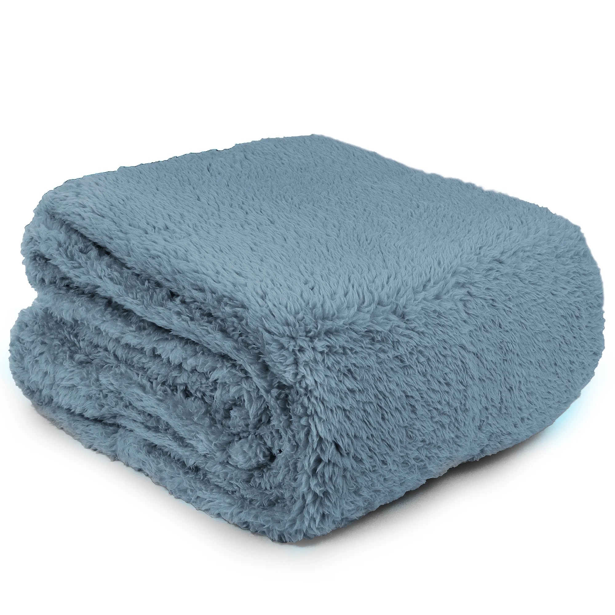 PAVILIA Fluffy Sherpa Throw Blanket Twin, Dusty Blue Plush, Super