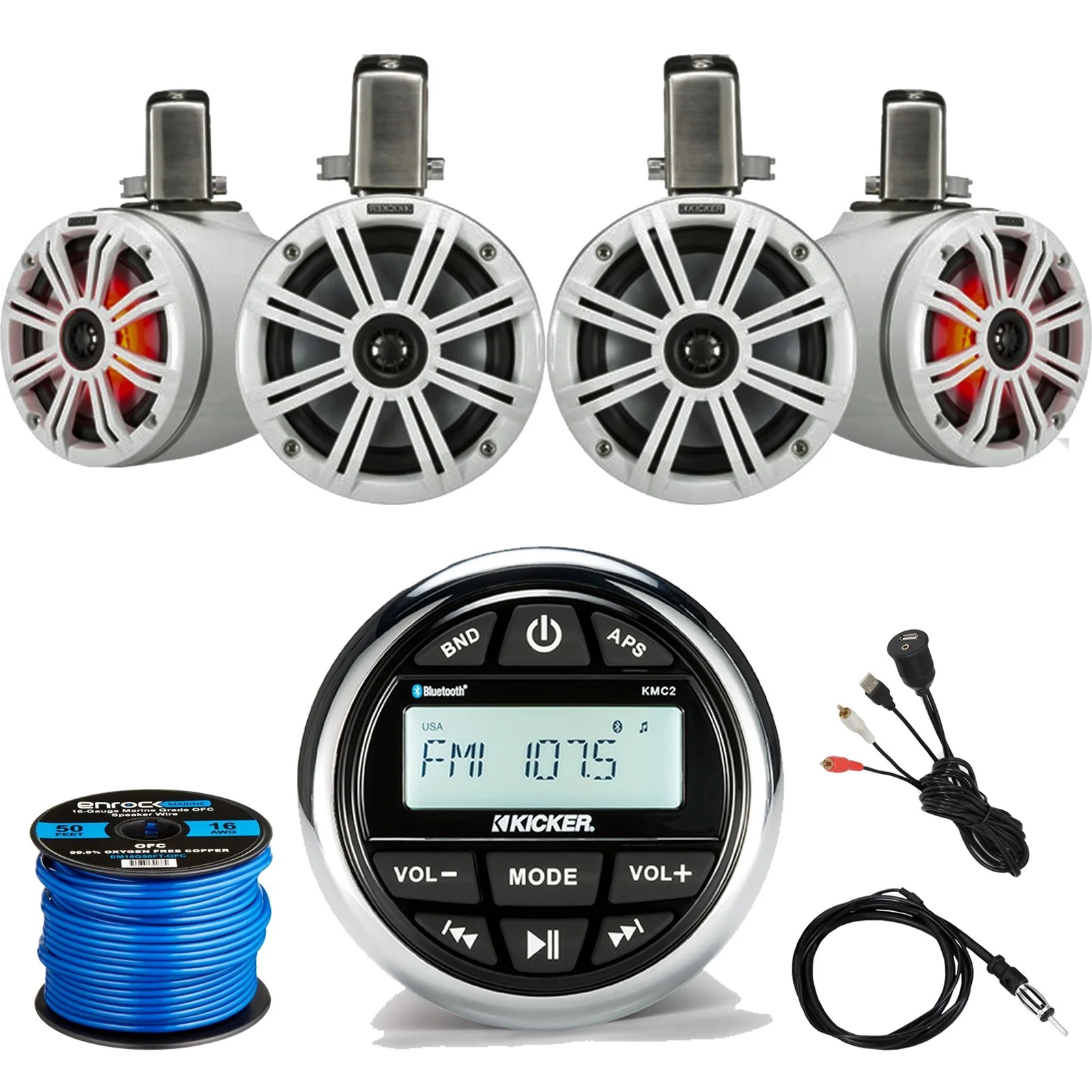 Kicker Gauge Style MarineGrade Bluetooth Waterproof Receiver Media
