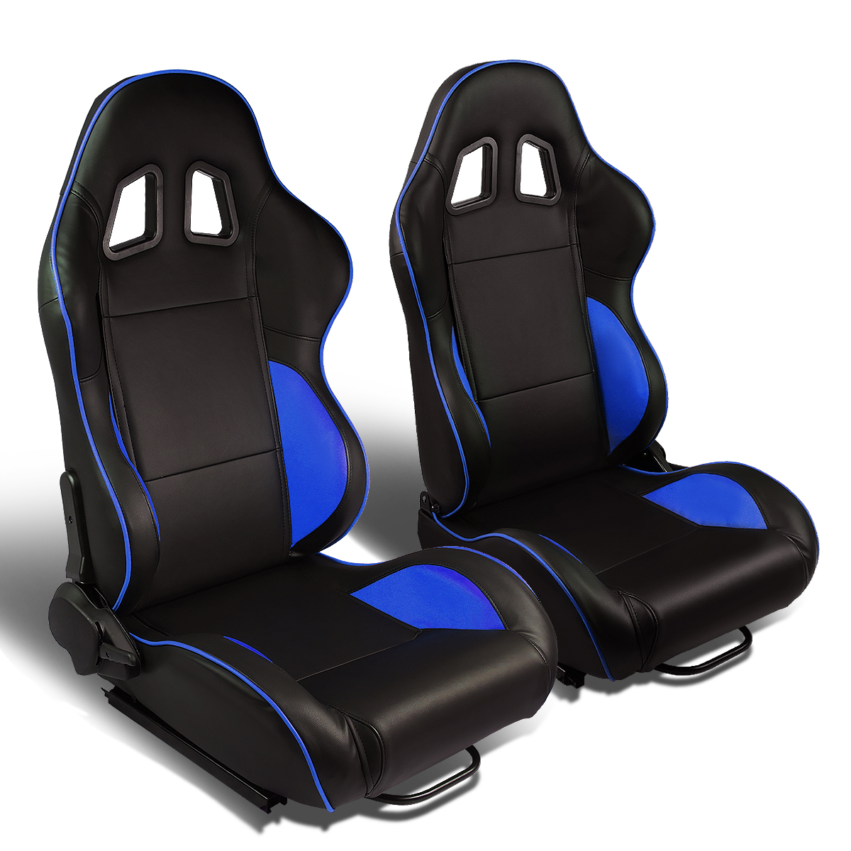 DNA Motoring RSJR021BKBL Set of 2 TypeR PVC Leather Reclinable
