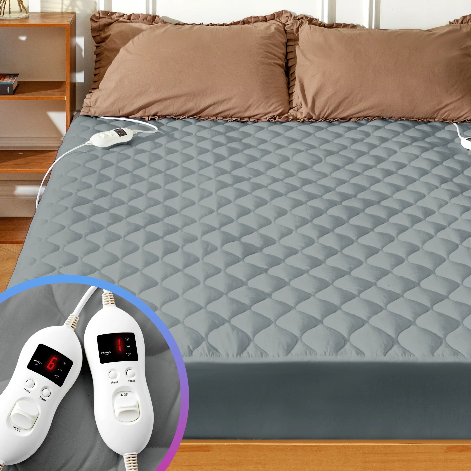 SERWALL Washable Electric Heated Mattress Pad Queen Dual Heating Zone