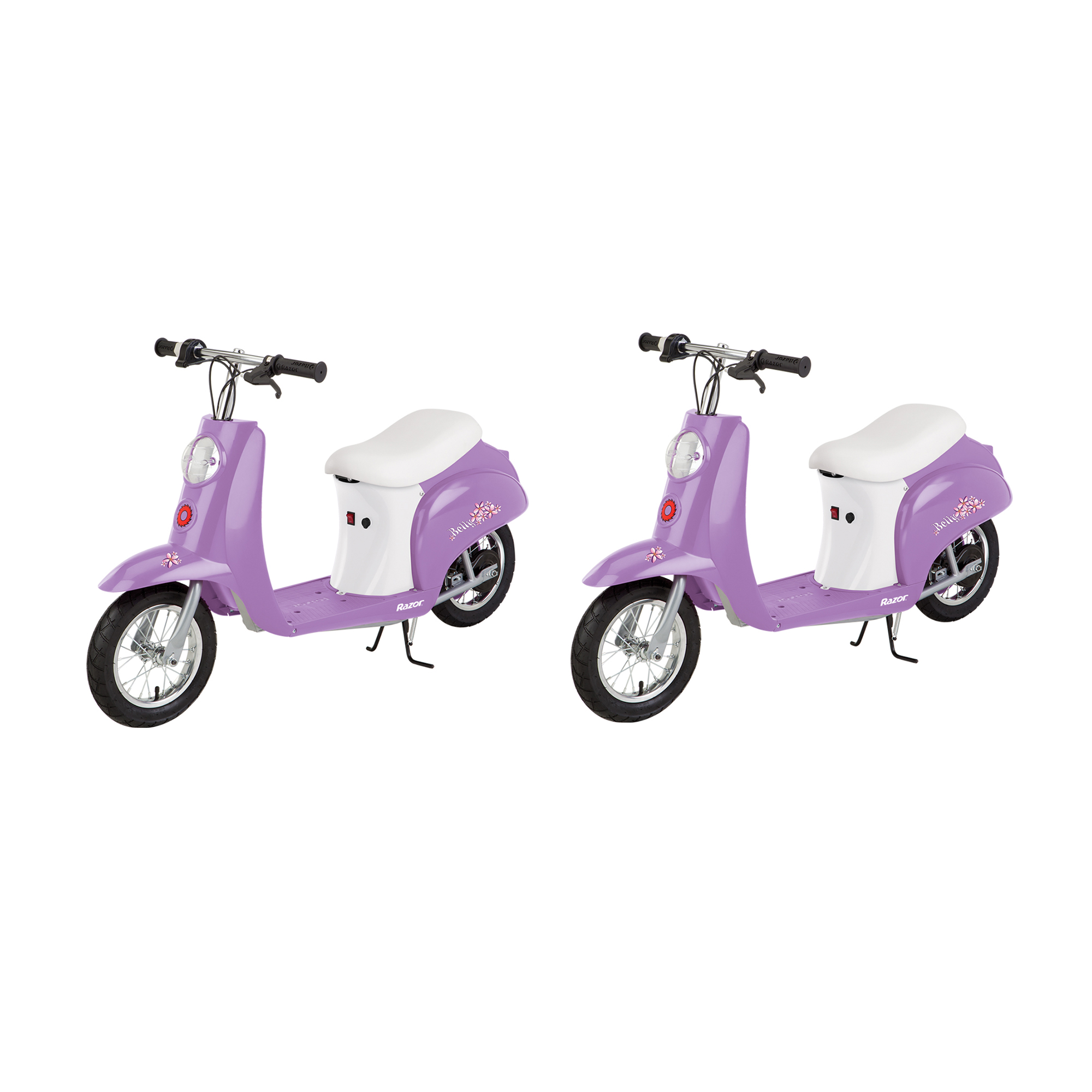 Razor Pocket Mod Euro 24V Electric Kids Ride On Retro Scooter, Purple (2 Pack)