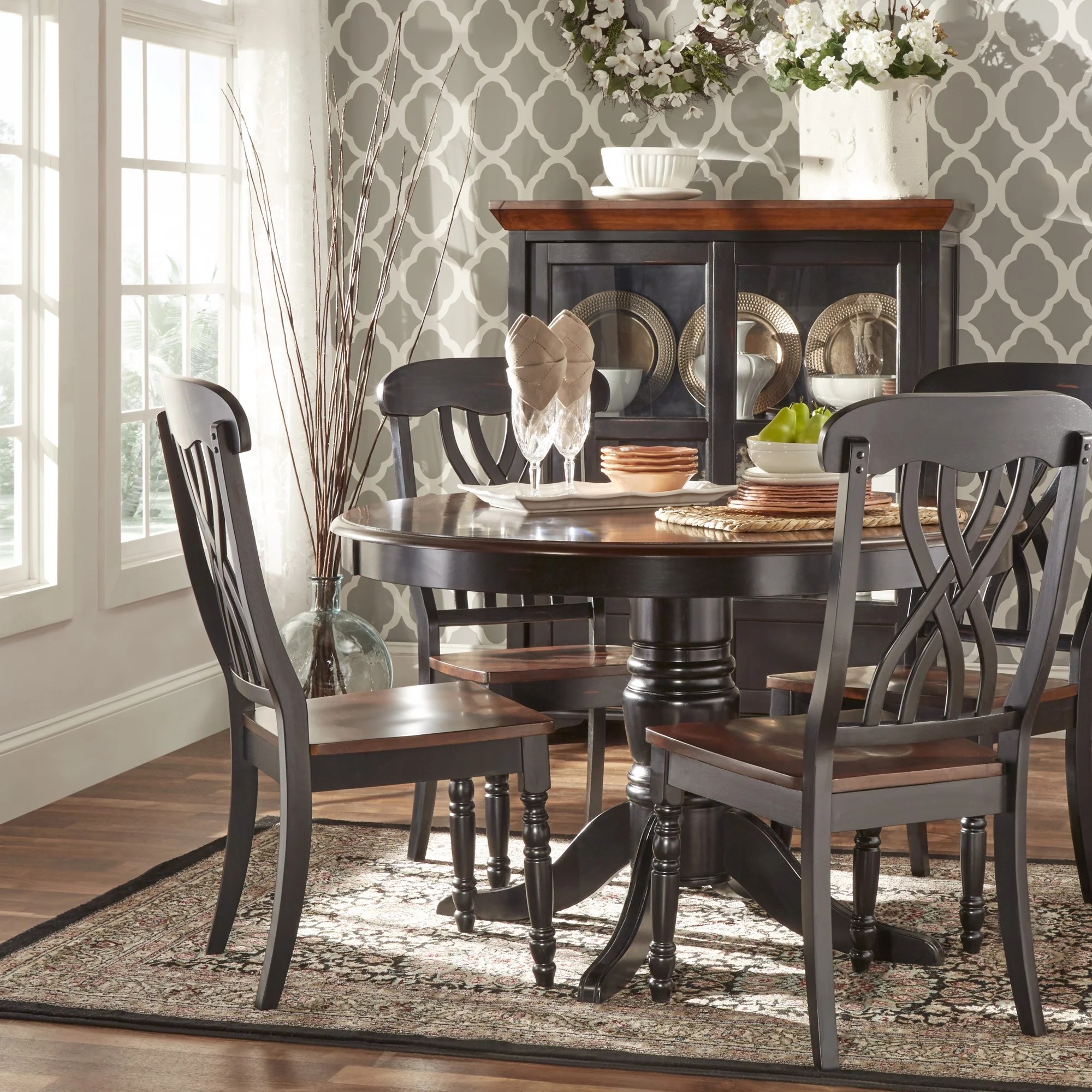 Weston Home Two Tone 5Piece Round Dining Set, Antique Black
