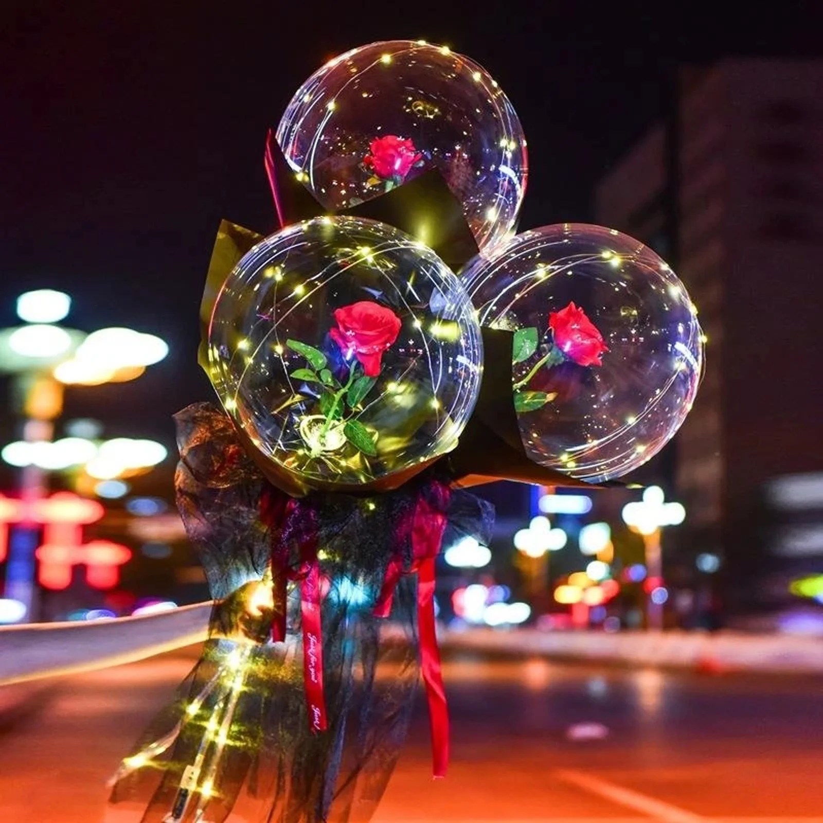 Led Rose Balloons, Transparent LED Light Up Balloons, Helium Glow