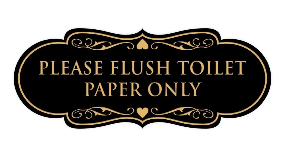 Designer Please Flush Toilet Paper Only Sign (Black Gold) Medium