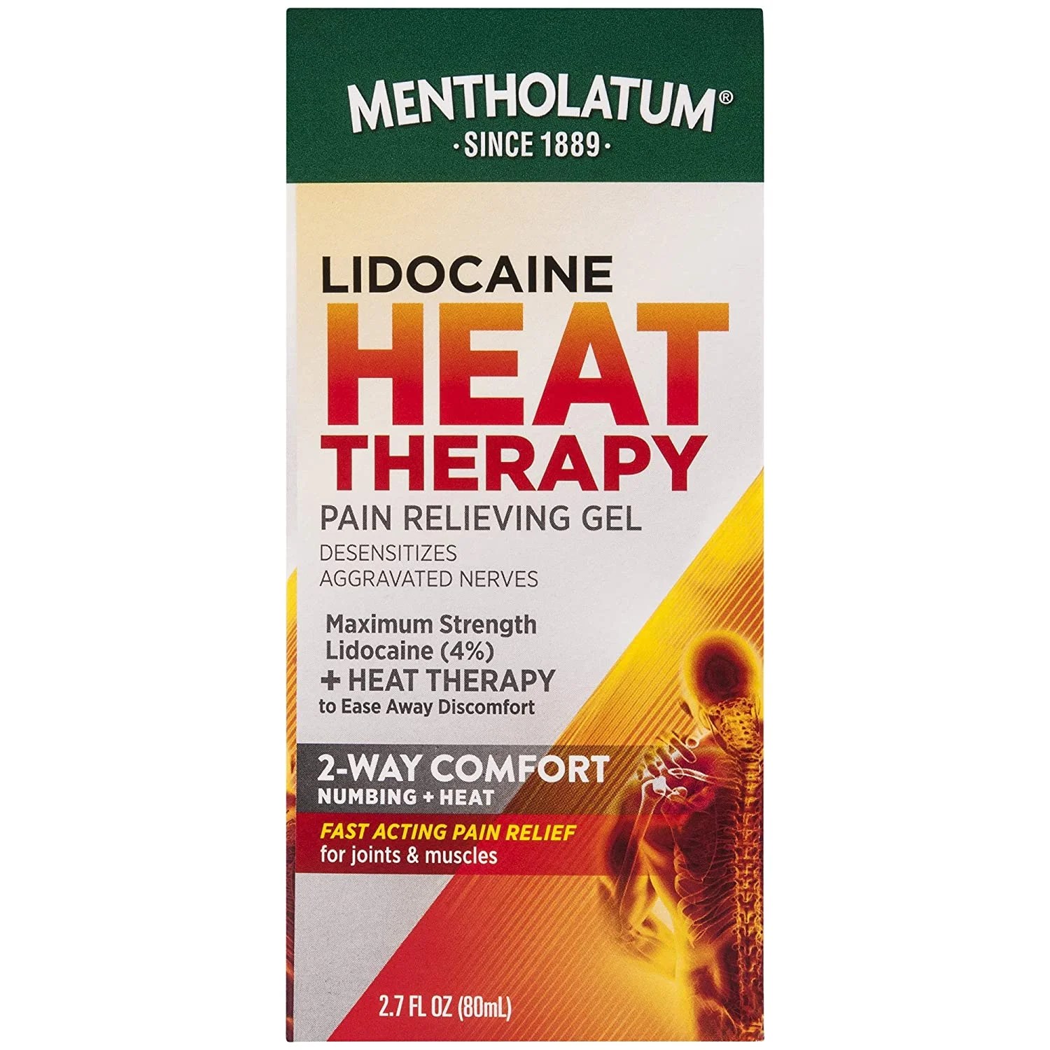 Mentholatum Lidocaine Heat Therapy Pain Reliving Gel 2.7 Oz