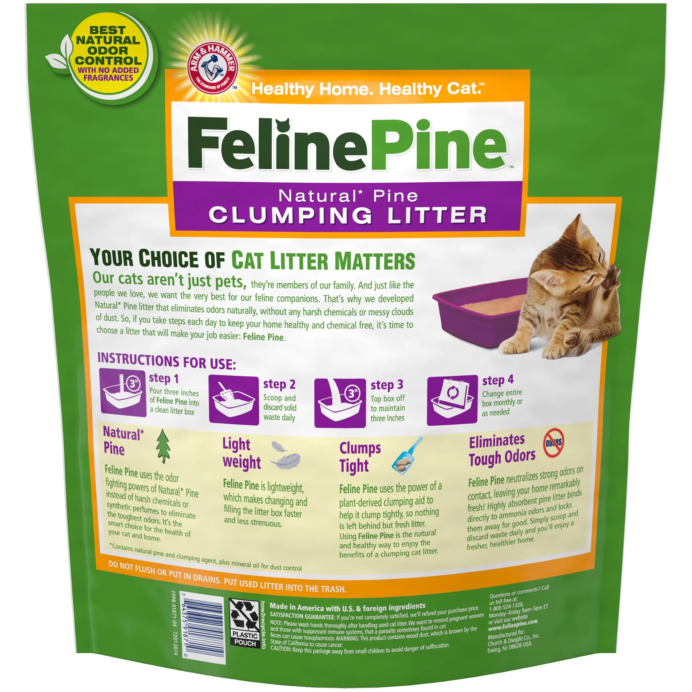 Feline Pine Cat Litter, Natural Pine Clumping Litter, 8lb