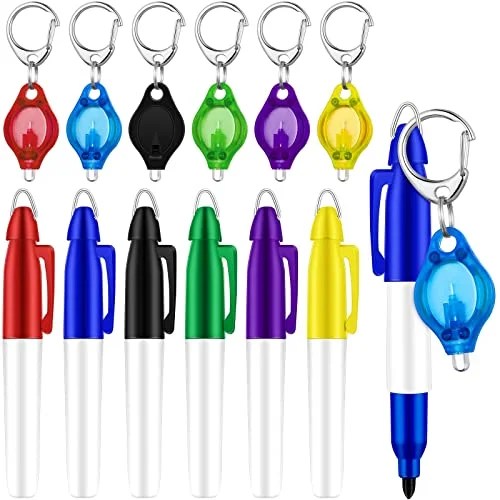12 Pieces Mini Flashlight Keychain Permanent Marker Keychain for Badge