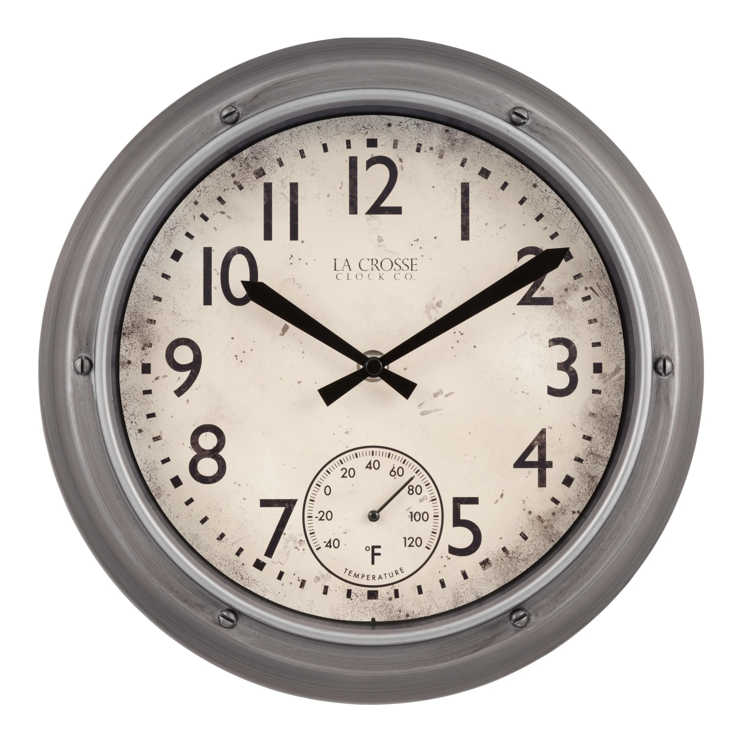 La Crosse Clock 12" Outdoor/Indoor Quartz Wall Clock with Thermometer