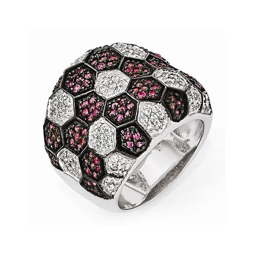 AA Jewels Solid 925 Sterling Silver and Black Synthetic Ruby and CZ