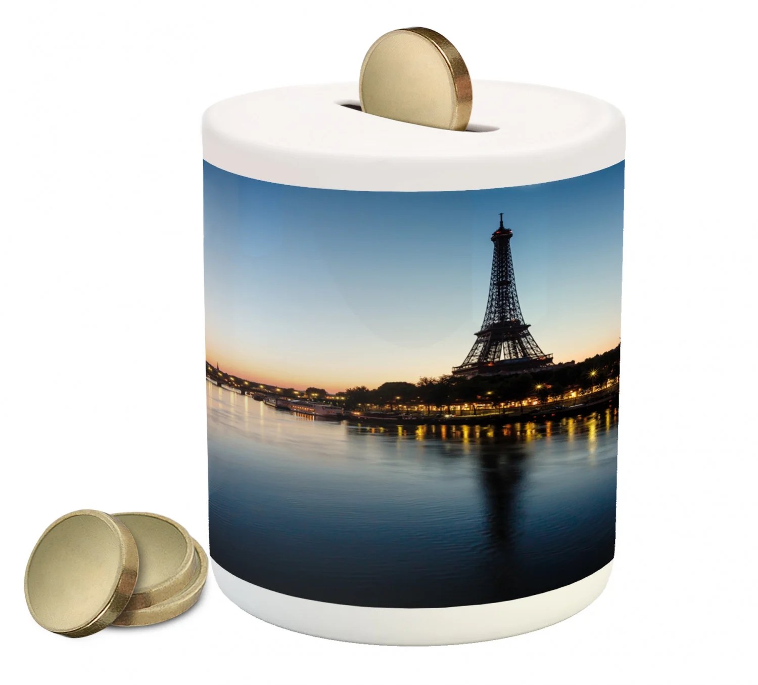 Night Piggy Bank, Eiffel Tower at Twilight Travel Destination Tourist