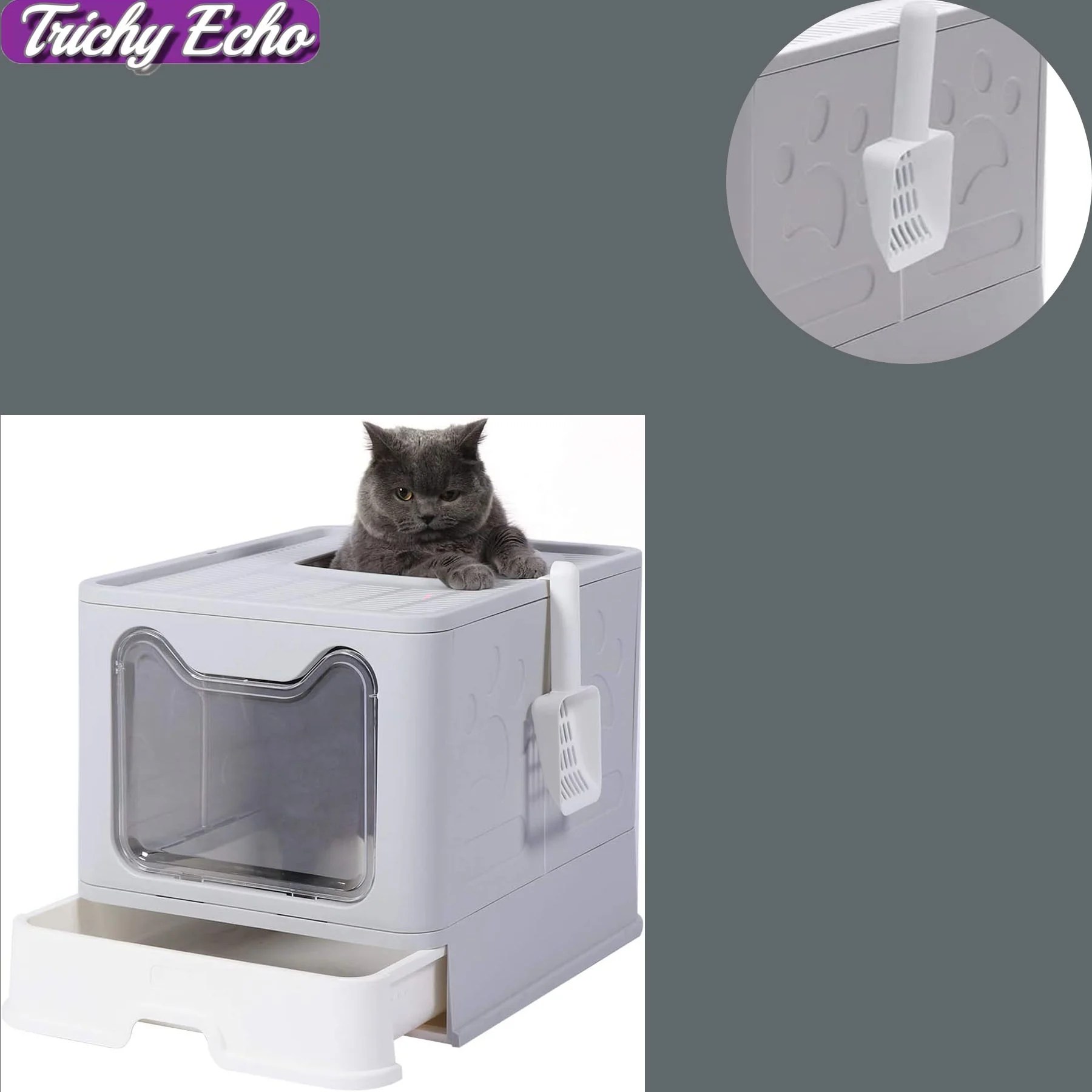 Large Cat Litter Box with Lid, Foldable Covered Kitty Litter Box, Top