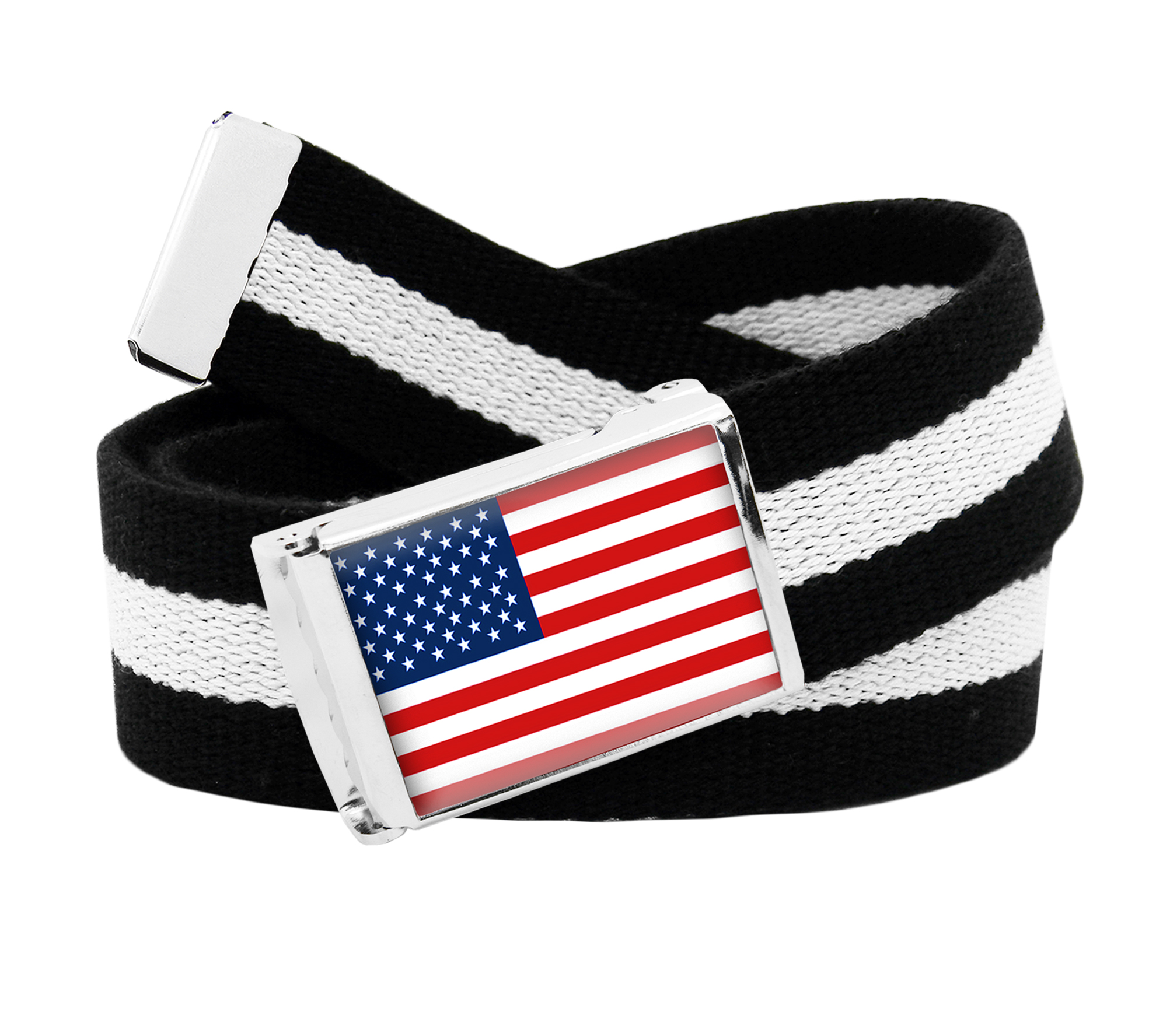 American Flag Flip Top Men's Belt Buckle with Canvas  Belt XXLarge