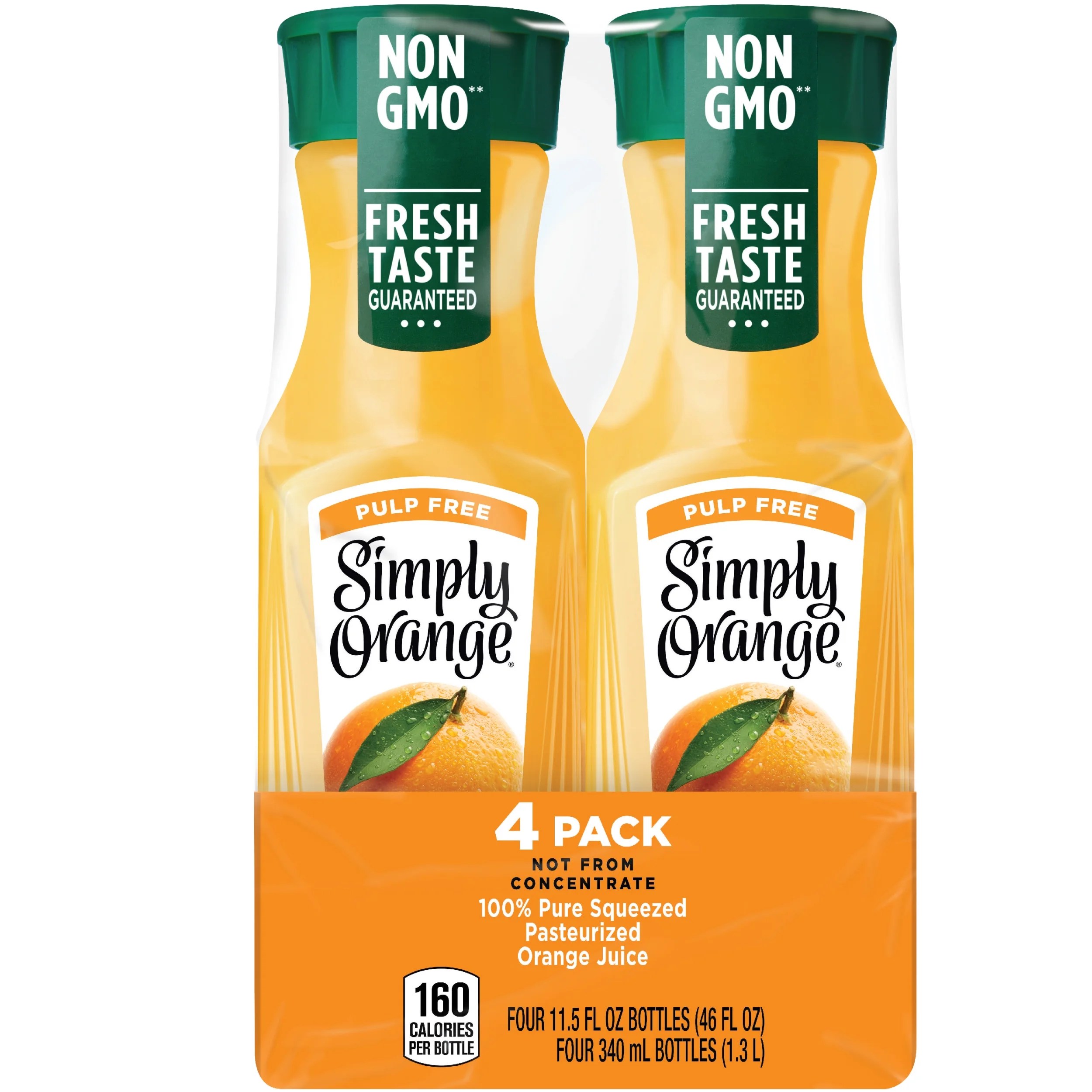 Simply Orange Pulp Free Orange Juice, 11.5 fl oz, 4 Pack