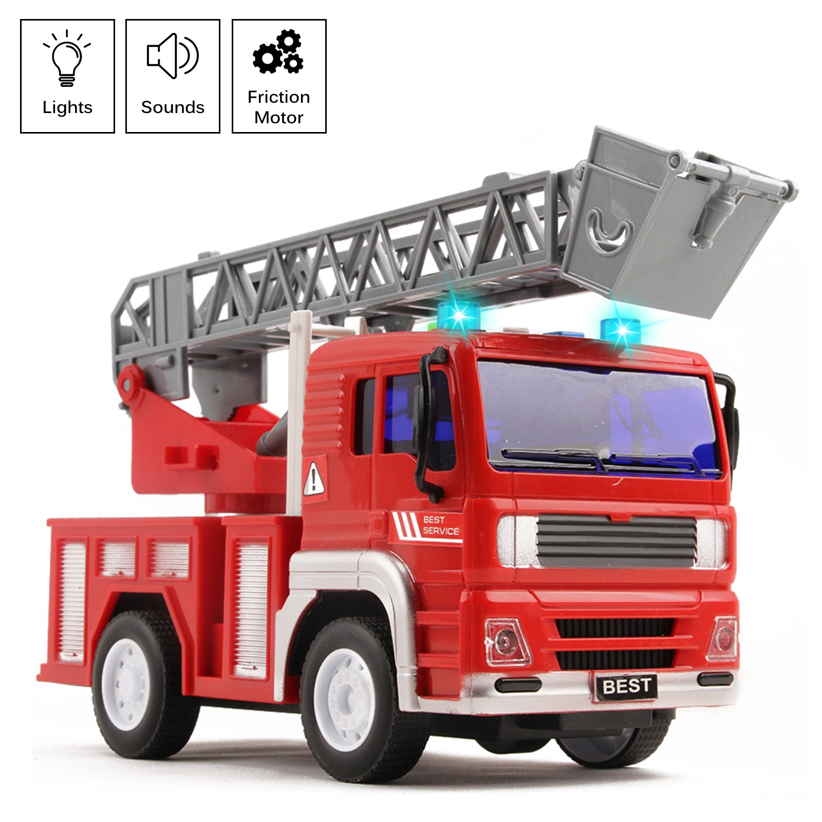 Vokodo Fire Truck Rescue With Lights And Sounds 12.5" Extending Ladder