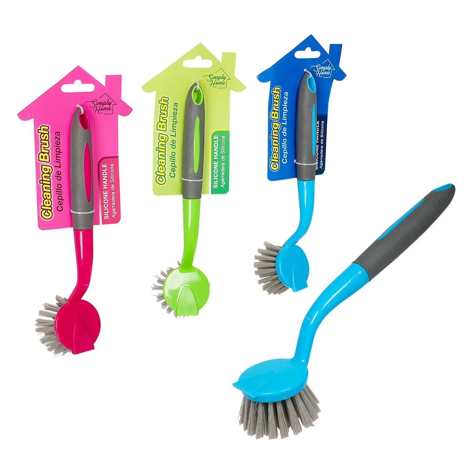 Round End Cleaning Brush with Silicone Handle Assorted CASE OF 48