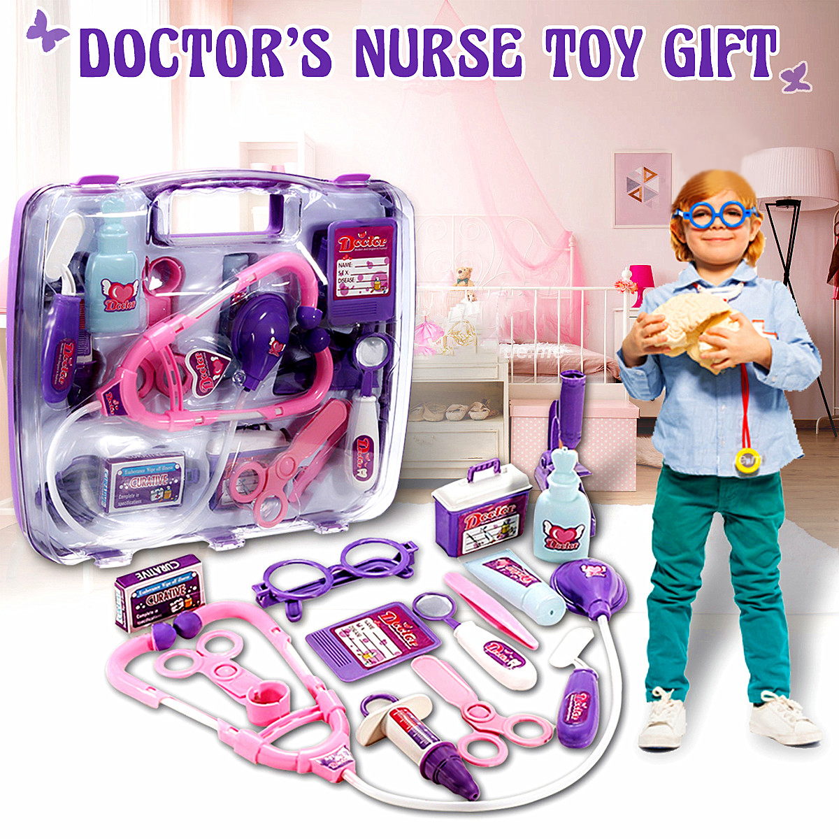 Purple Children Kids Educational Toys Game Pretend Doctor Nurse Medical