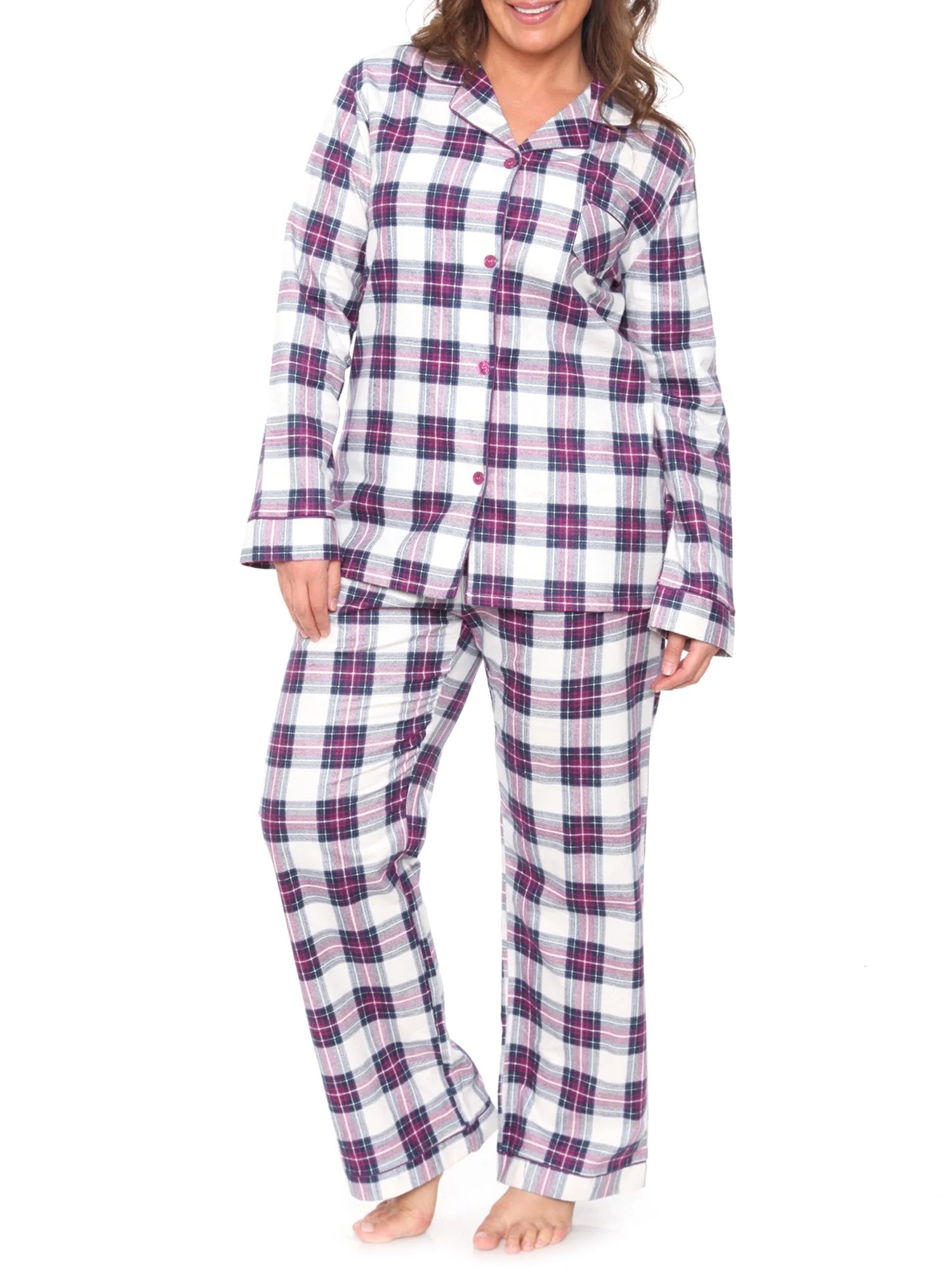 White Mark Women's Flannel Pajama Set Extended Sizes