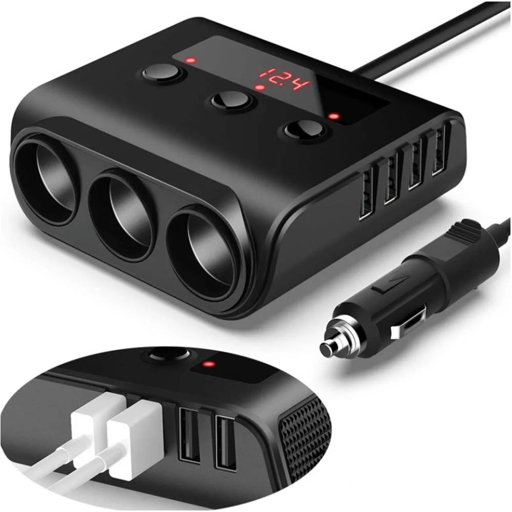 3Socket Cigarette Lighter Adapter, 12V/24V 100W DC Cigarette Lighter