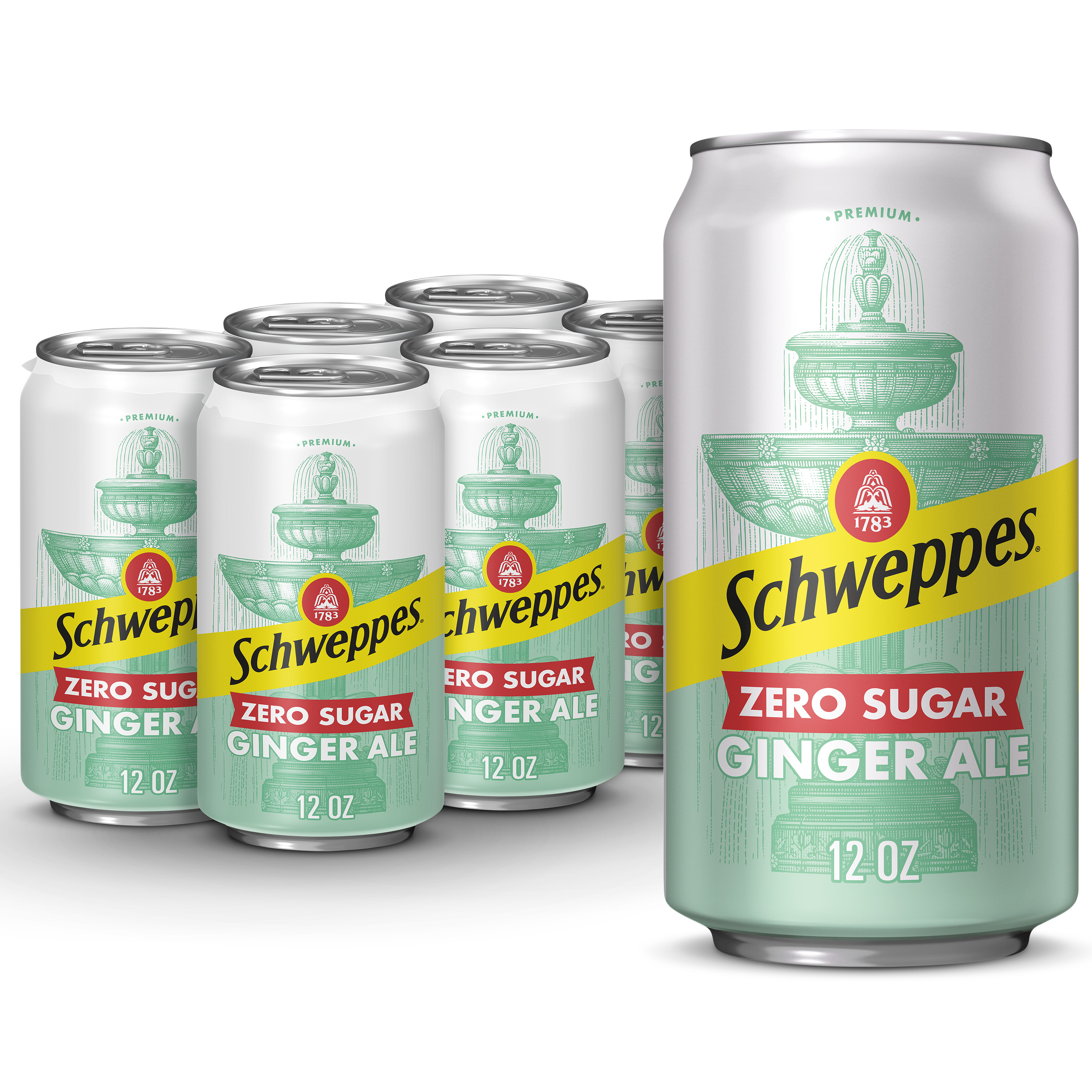 Schweppes Zero Sugar Ginger Ale Soda, 12 fl oz cans, 6 pack Walmart