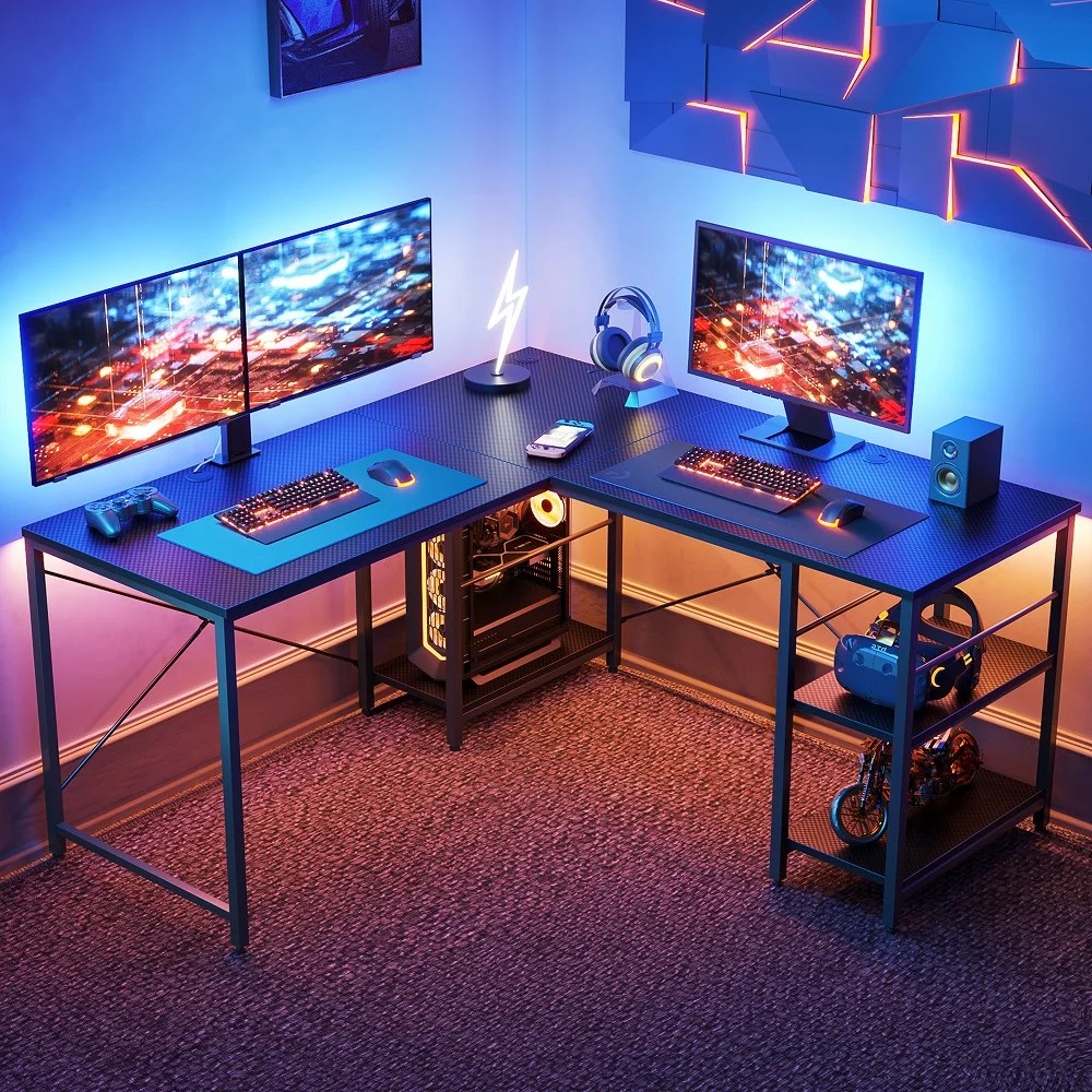 Bestier 95.5 inches LShaped Gaming Computer Desk Long Table Carbon
