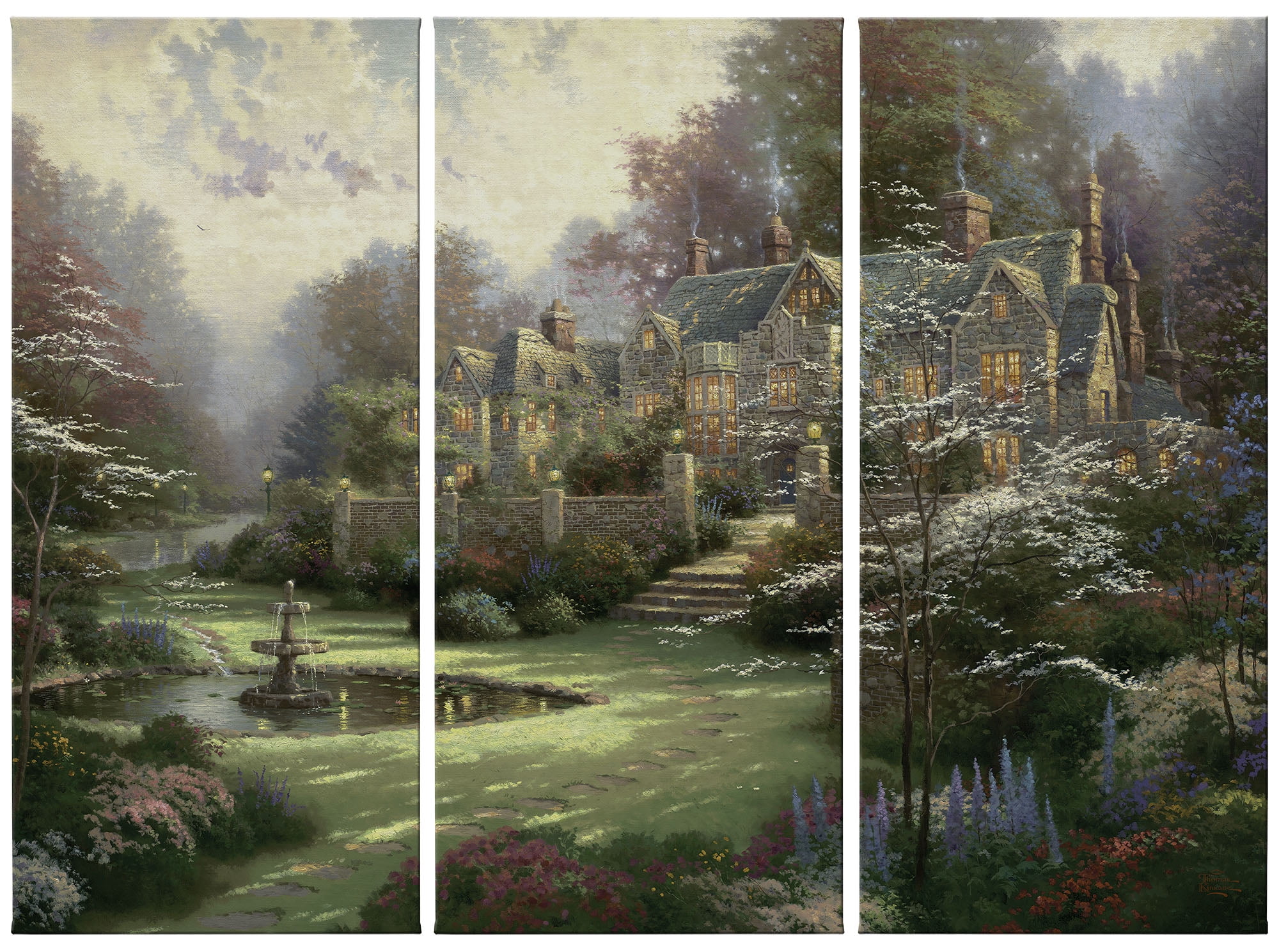 Thomas Kinkade Gardens Beyond Spring Gate 36" x 16" (Set of 3 Panels