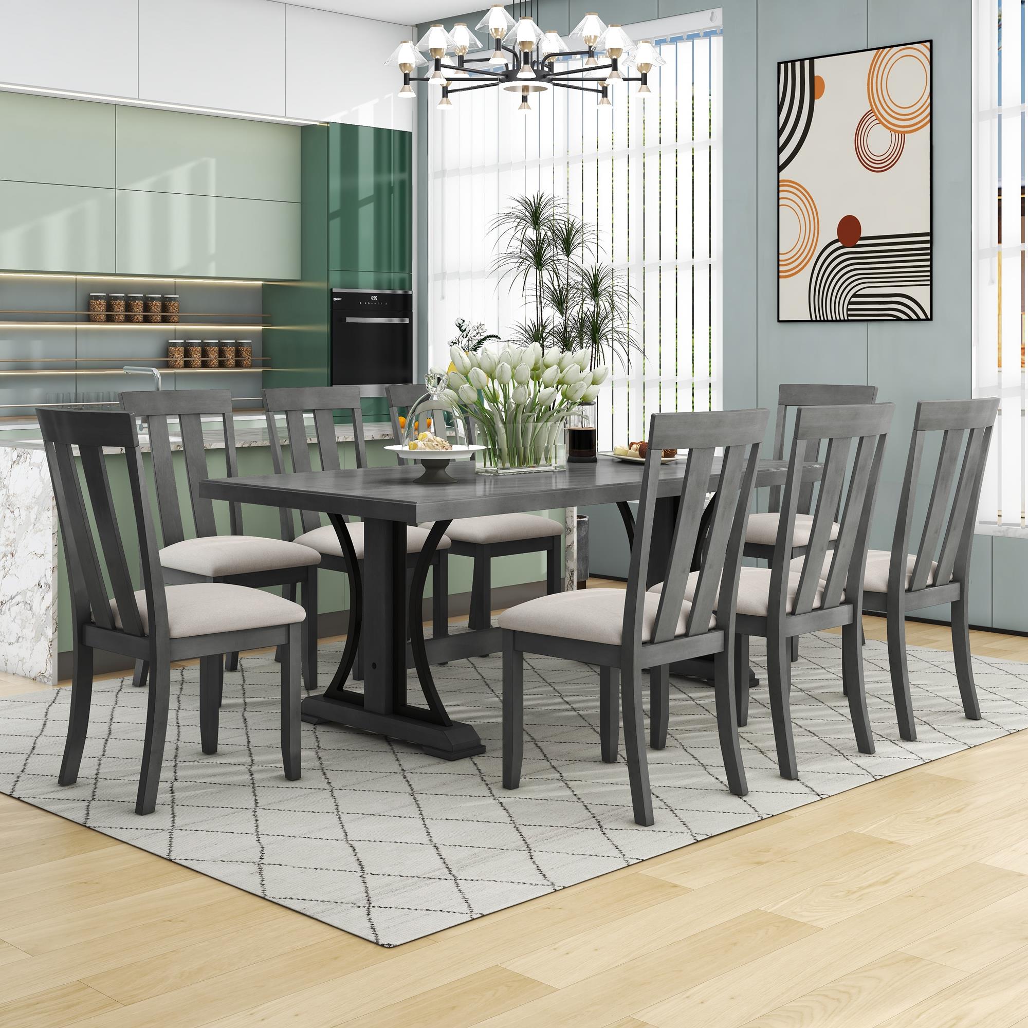 UBesGoo 9Piece Retro Style Dining Table Set 78" Wood Rectangular Table