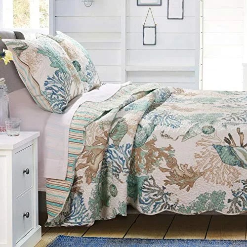 GH Beach Theme Ocean Coastal Quilt Twin/Twin XL Bedding Set Nautical