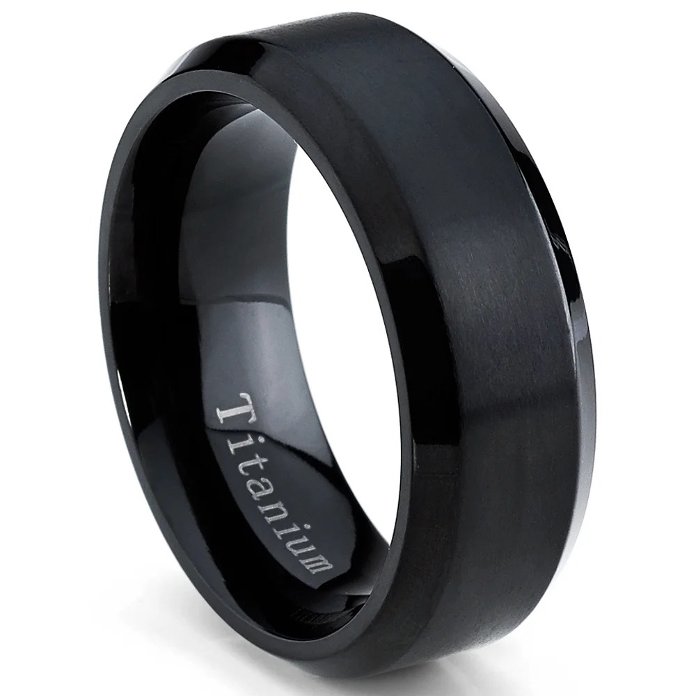 Black Titanium Ring Men's Brushed Wedding Band, Comfort Fit, 8mm