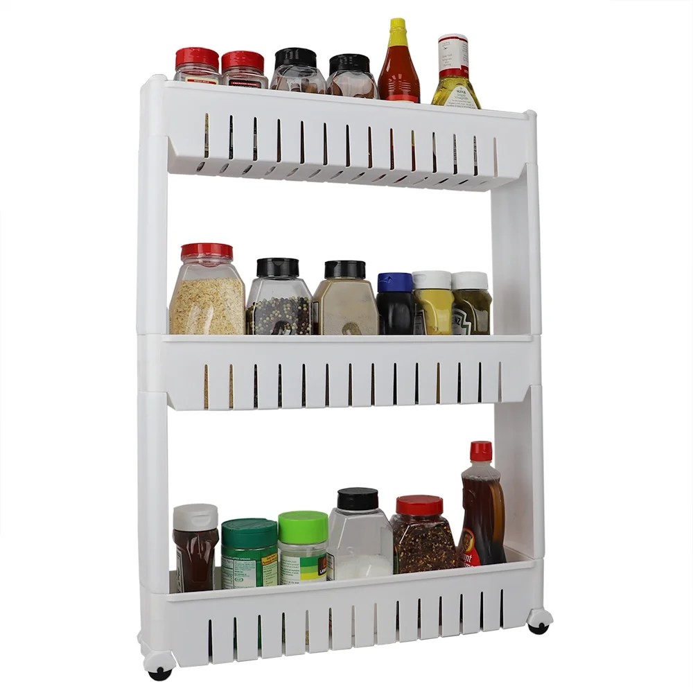 3 Tier Plastic Storage Tower with Wheels, White