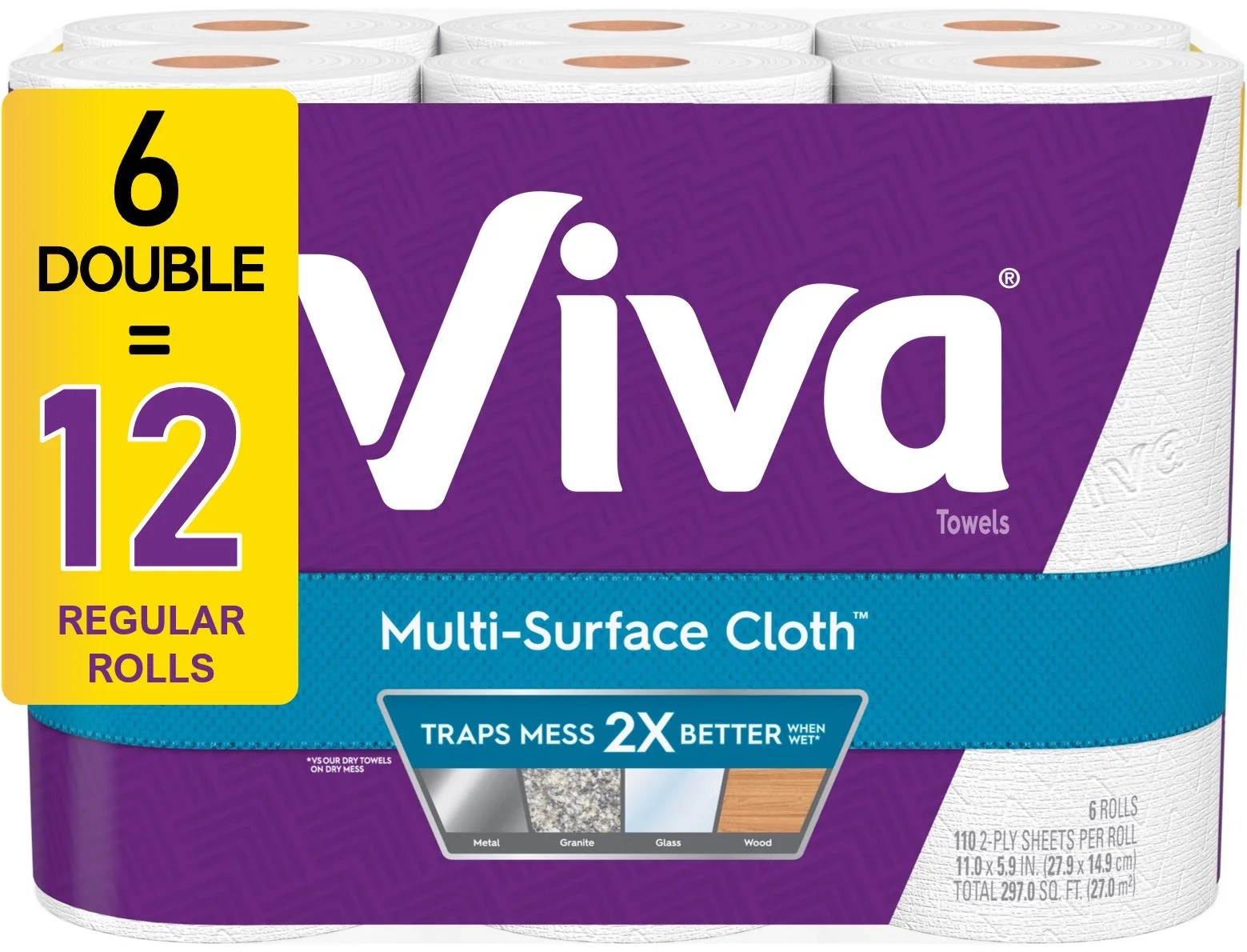 Viva MultiSurface Cloth Paper Towels, ChooseASheet, 6 Double Rolls