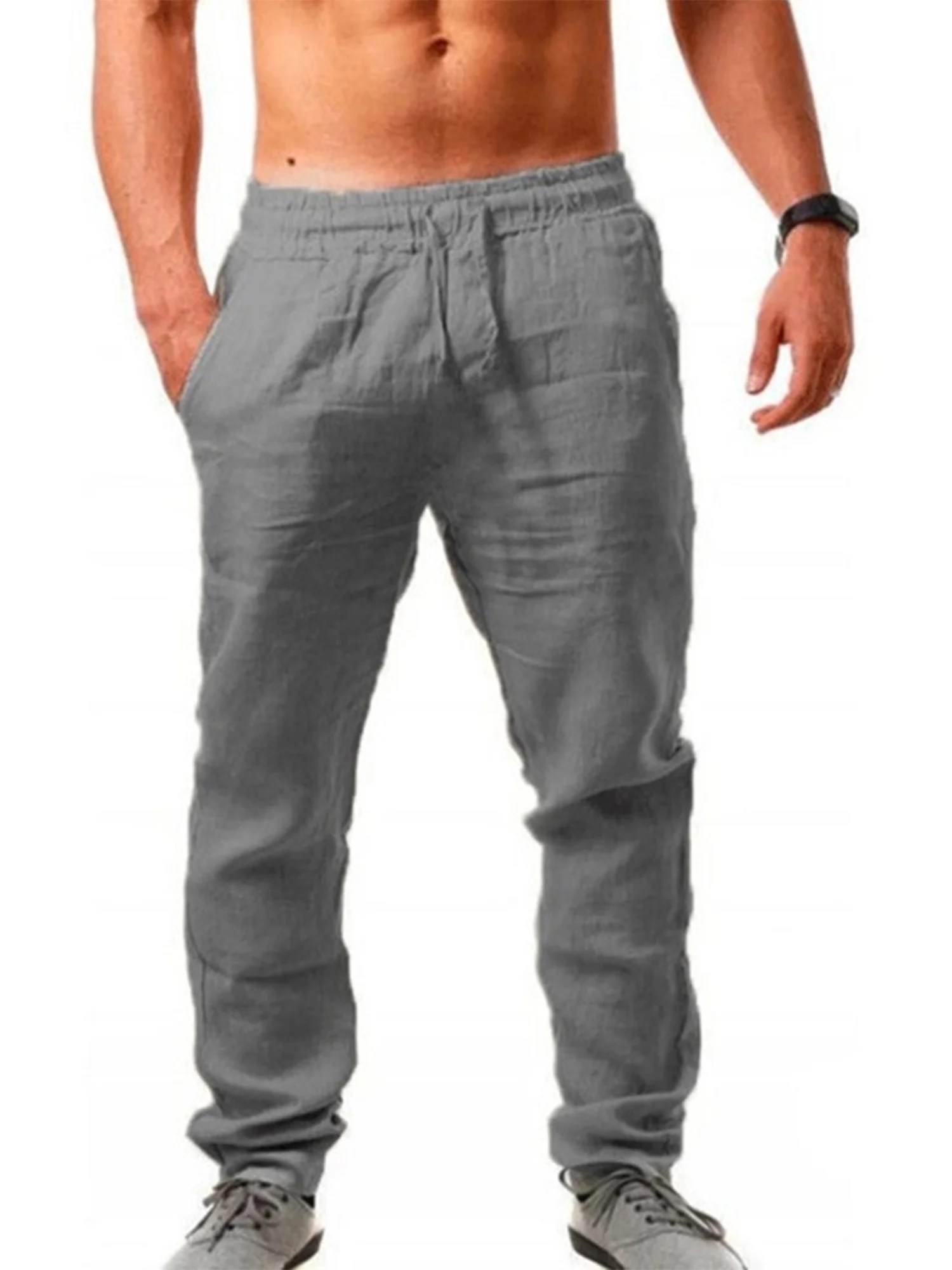 UKAP UKAP Mens Drawstring Beach Pant Summer Cotton Linen UKAP UKAP Mens Drawstring Beach Pant Summer Cotton Linen