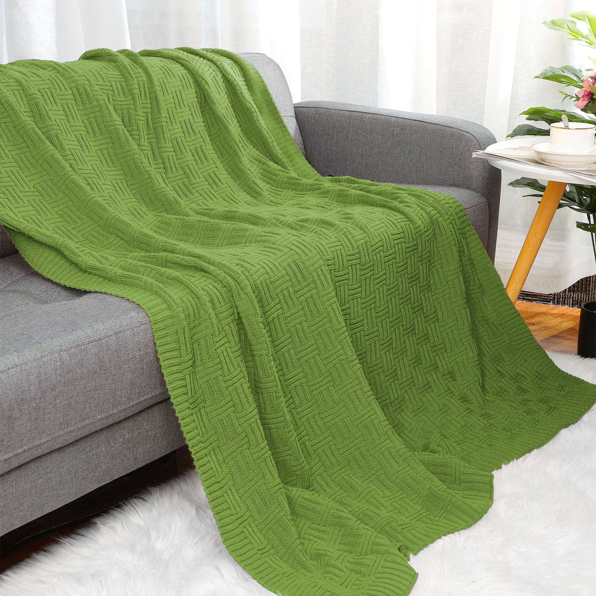 100 Cotton Cross Cable Knit Throw Blanket For Sofa Couch Bed Home