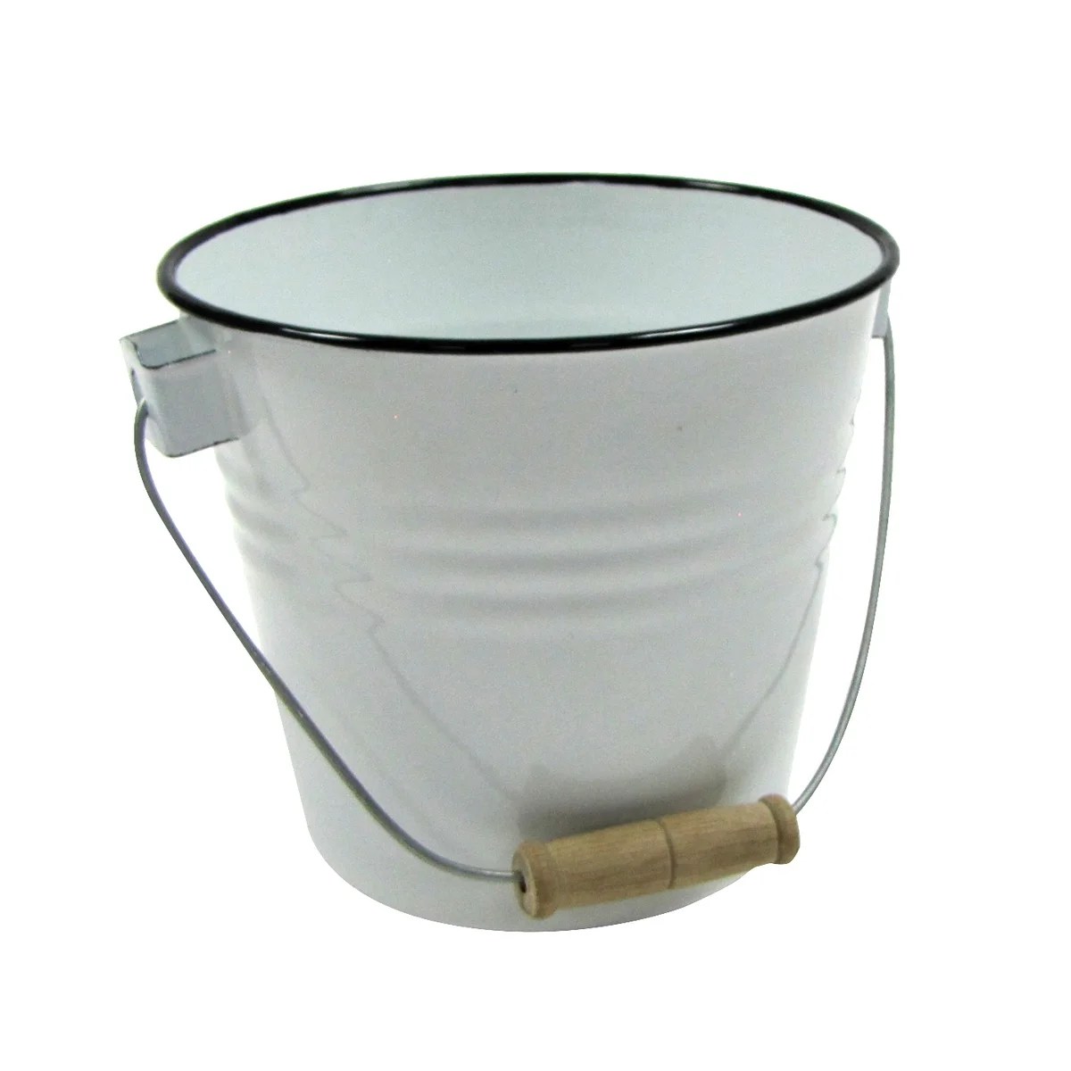 White Enamel Vintage Bucket Rustic Utility Pail Kitchen Utensil Storage Accessory Decor