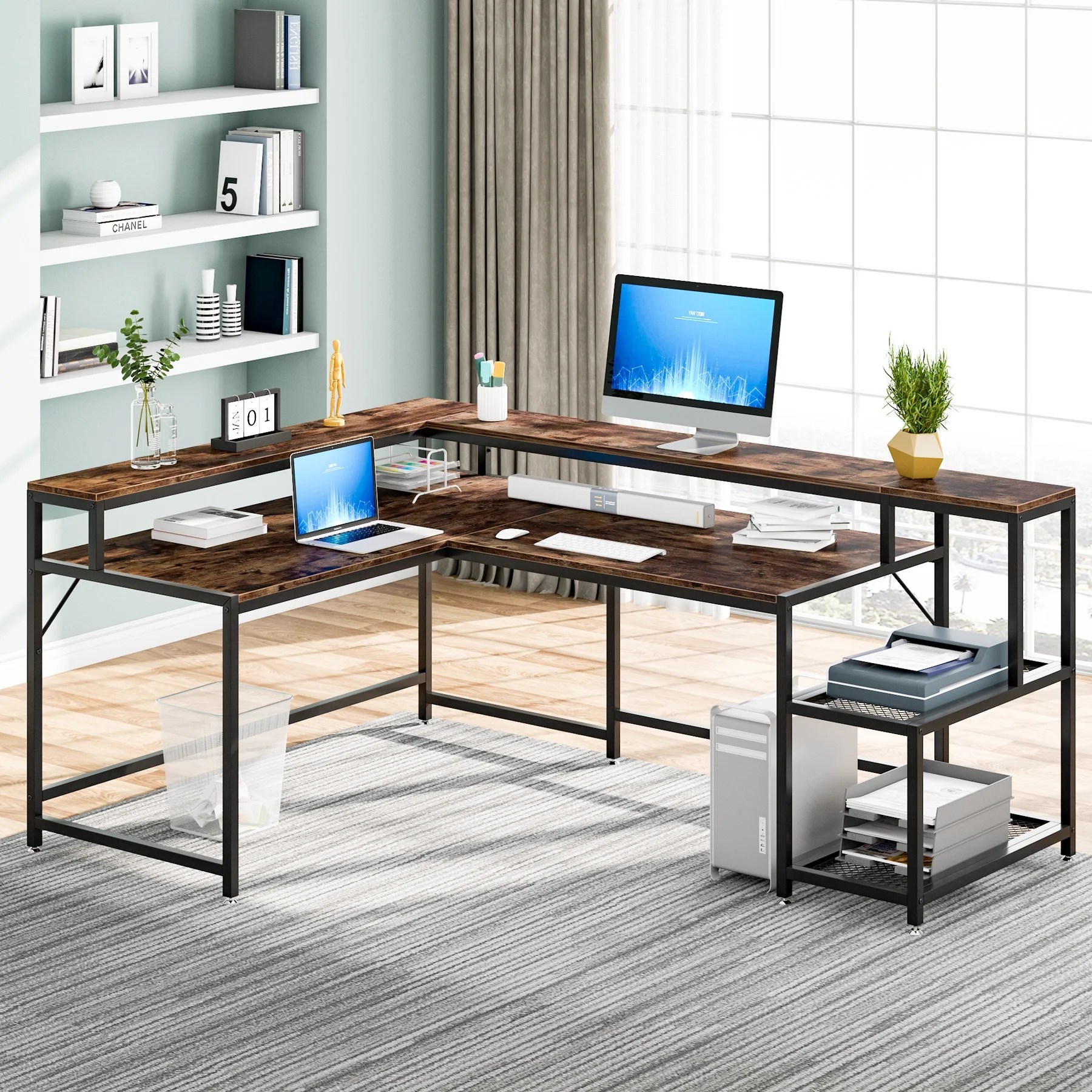 Tribesigns Reversible L Shaped Computer Desk with Monitor Stand, 69