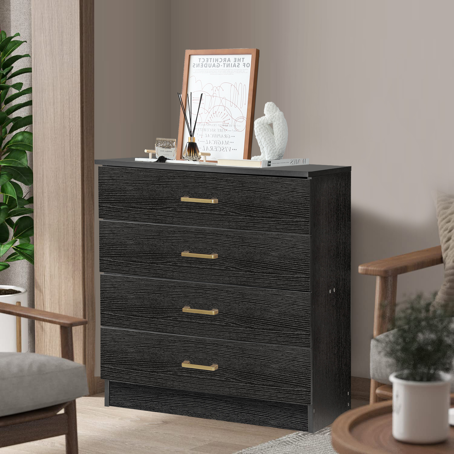 Sesslife New Upgrade Black 4Drawer Bathroom Floor