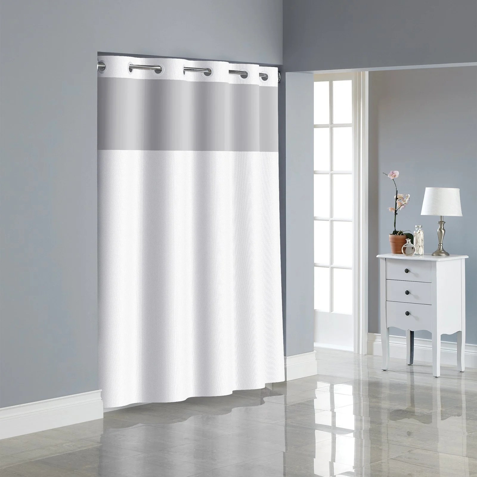 Hookless Bright White Dobby Texture Polyester Shower Curtain Walmart