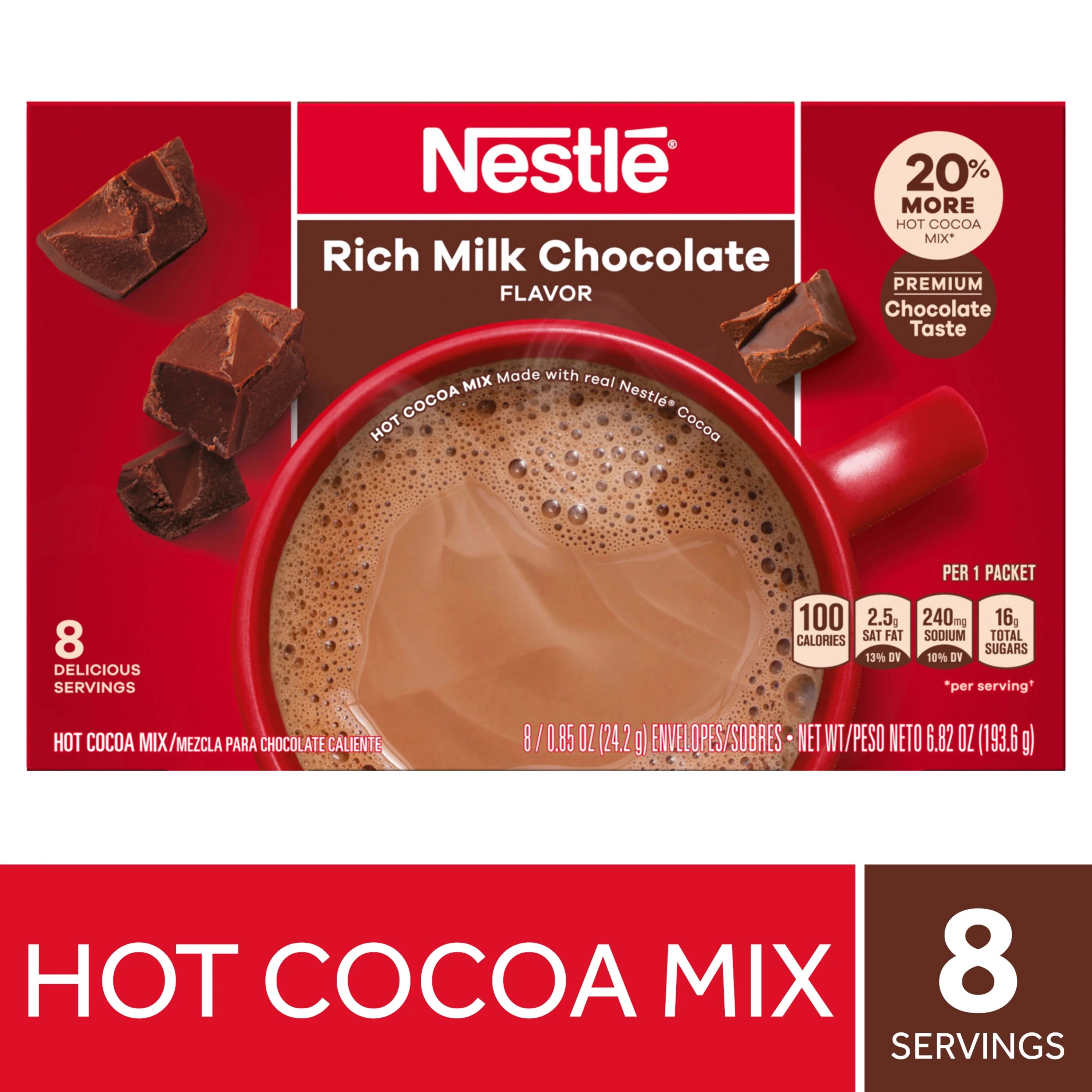 Nestle Hot Cocoa Rich Milk Chocolate Flavored Mix Powder, 6.829 oz, 8