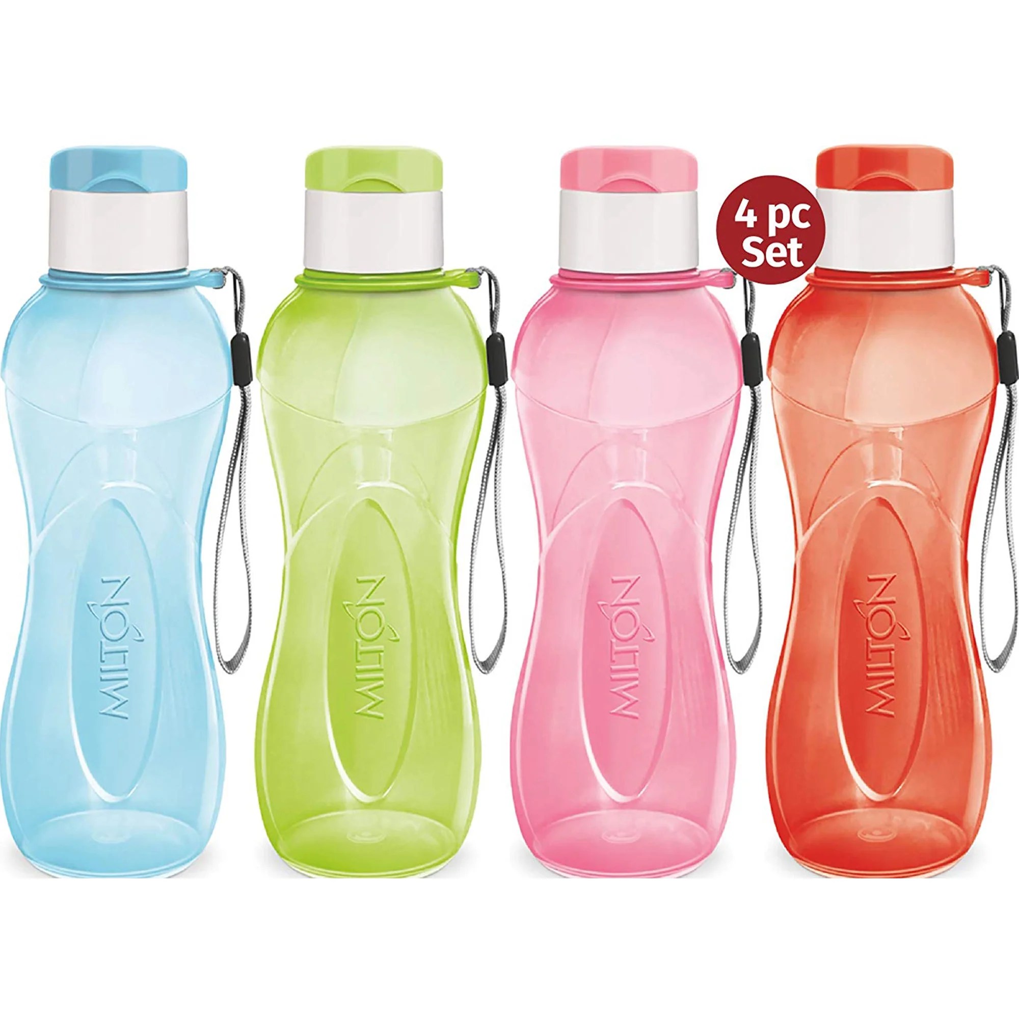 MILTON 4Pc Reusable Water Bottles Bulk Pack 12 Oz Plastic Bottles with