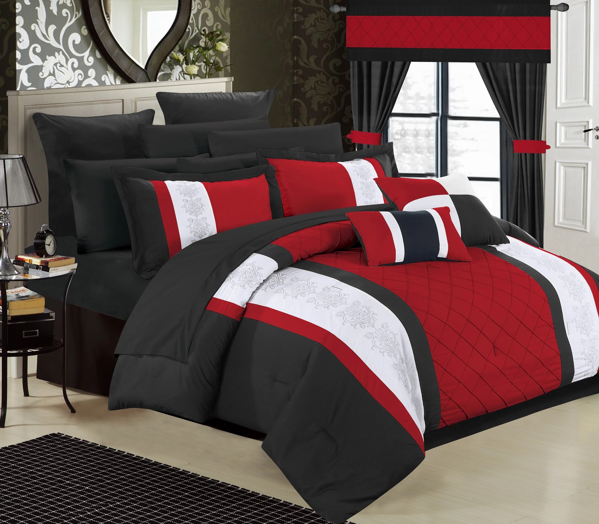 Chic Home 24Piece Dylania Bed In a Bag Comforter Set King, Red