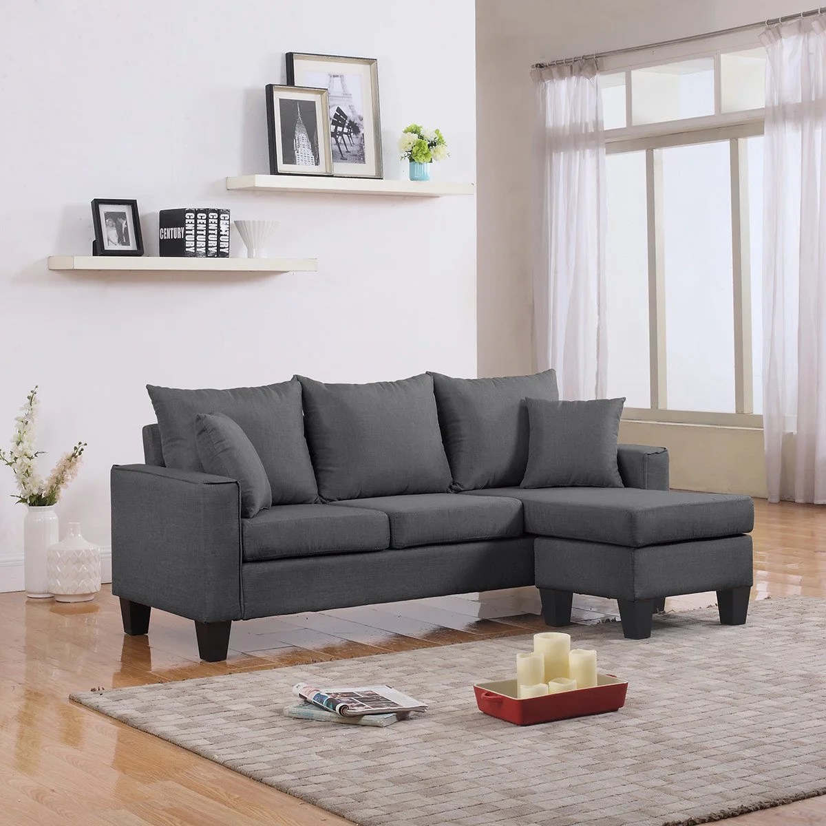 Small modern modular sofa in linen with reversible chair (light grey)