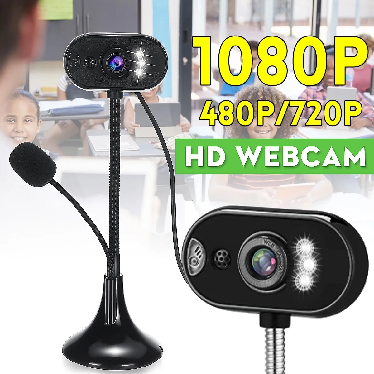 HD 1080P Webcam with Microphone USB Desktop Web Camera Flexible